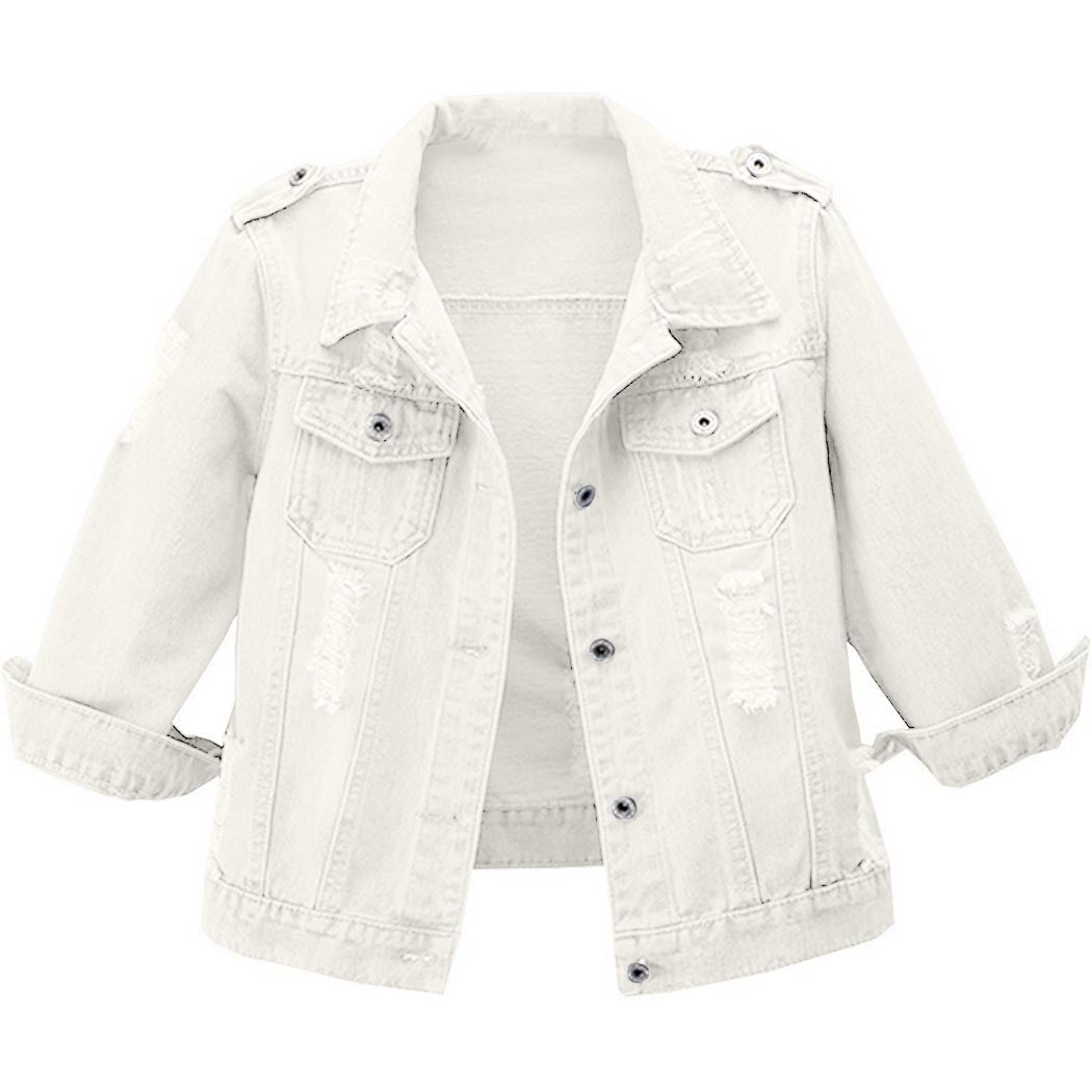 Women's 3/4 Sleeve Washed Ripped Cropped Denim Jackets