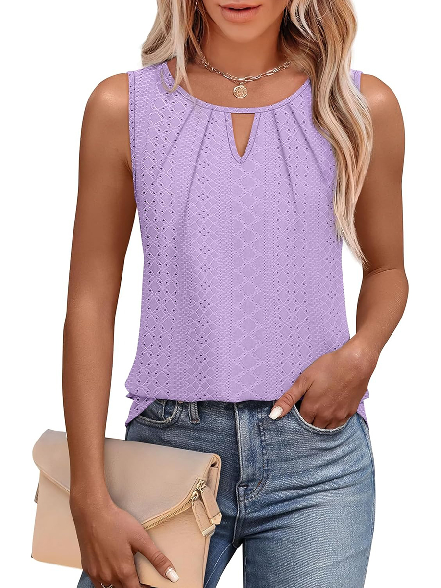 Women's Keyhole Neck Trendy Sleeveless Pleated Tank Tops