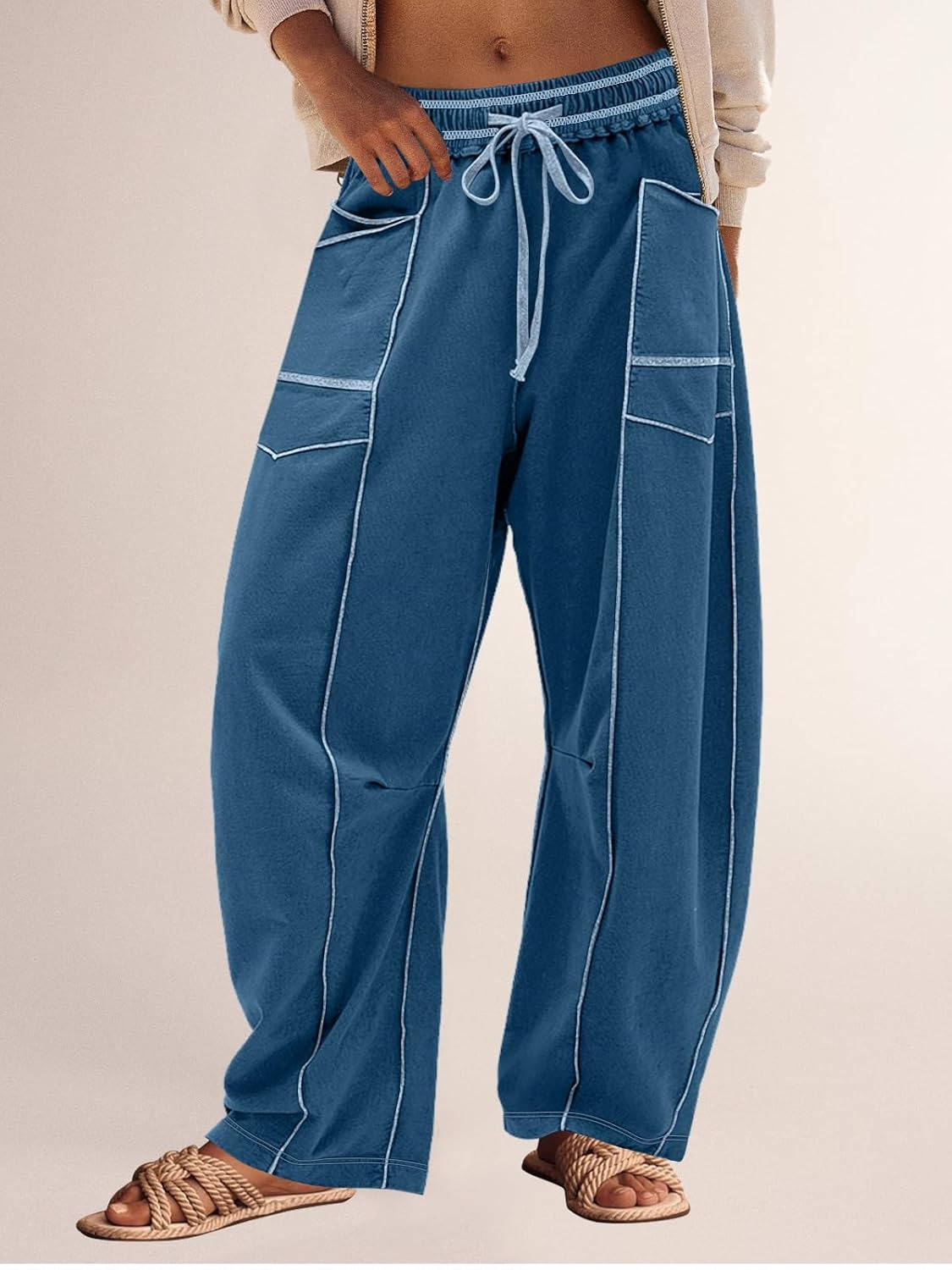 Women's Casual Drawstring Wide Leg Sweatpants Baggy Barrel Pants