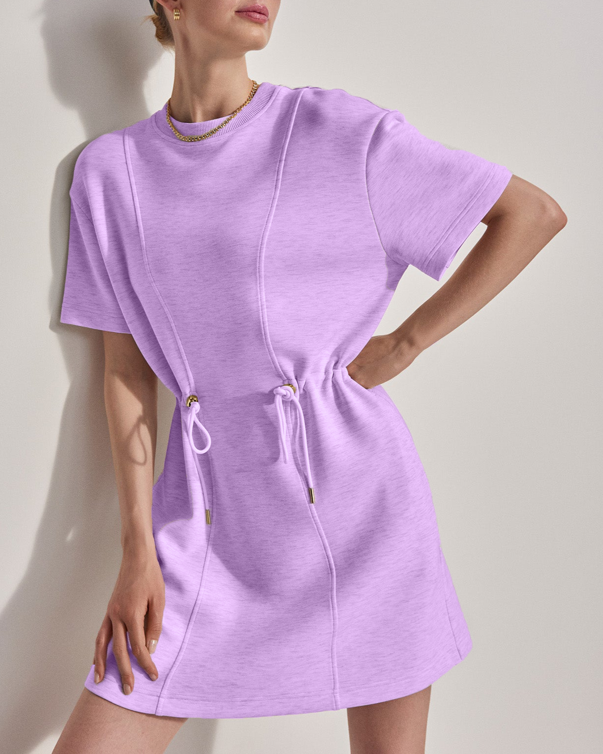 Women's Short-sleeve Drawsting Waist T-shirt Dress