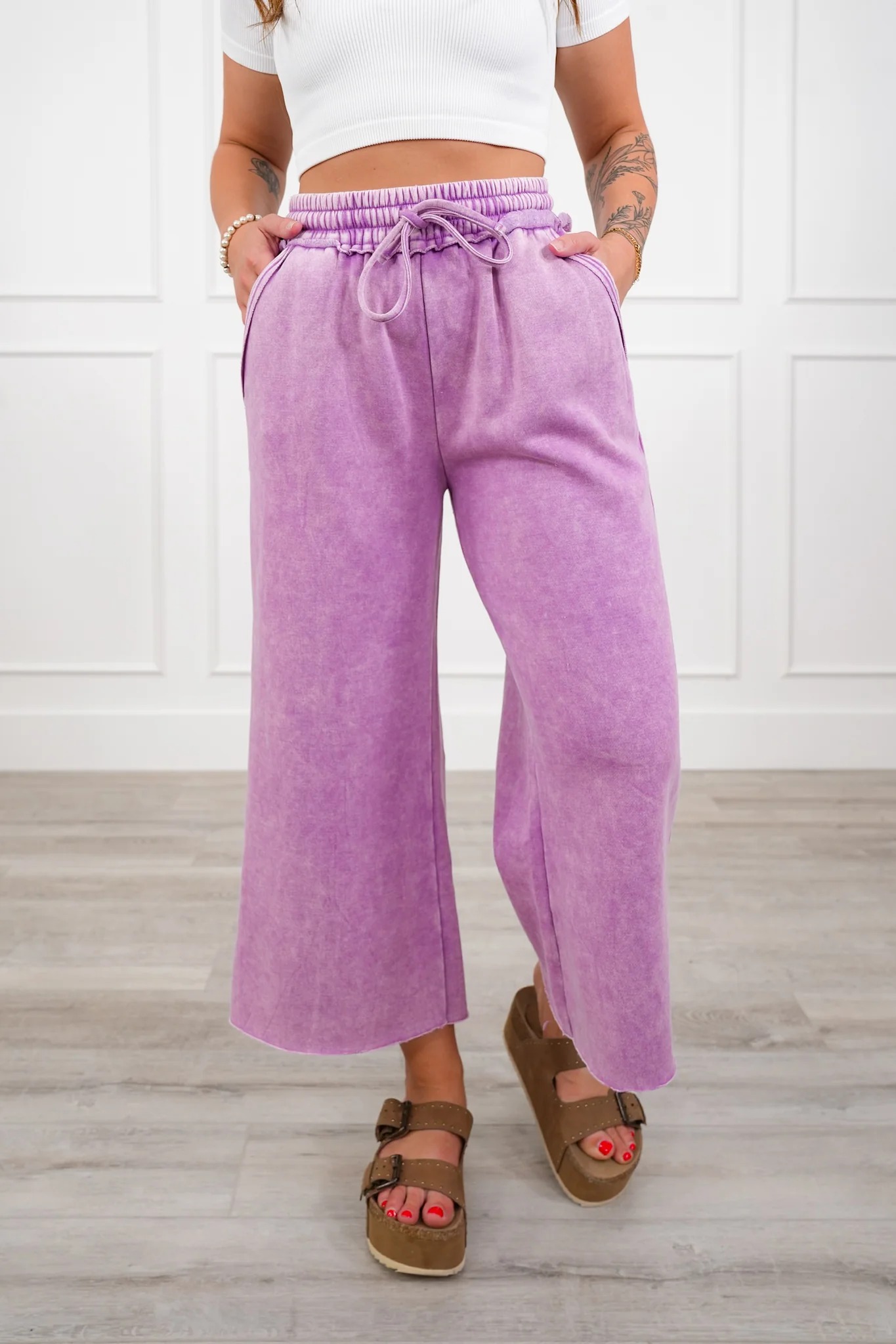 Women's Comfy Acid Wash Palazzo Sweatpants with Pockets