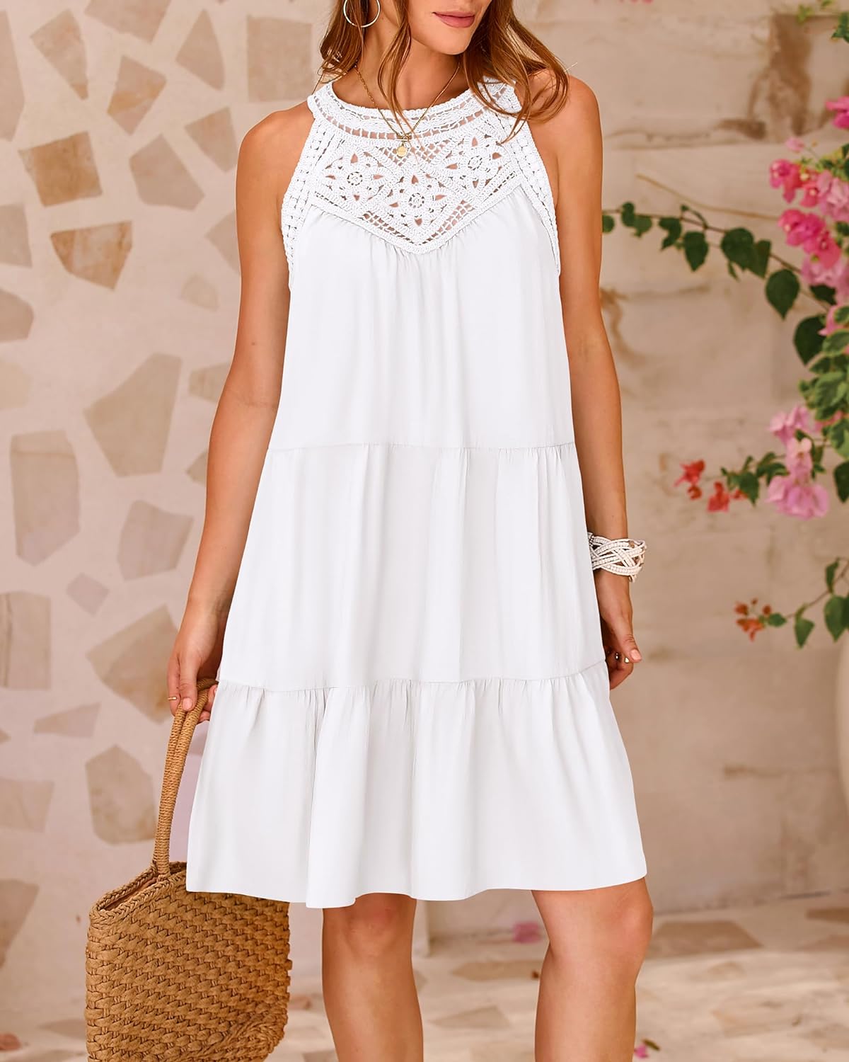 HOT SALE 2024 New Sleeveless Flower Hollow Halter A-line Dress (Buy 2 Free Shipping)