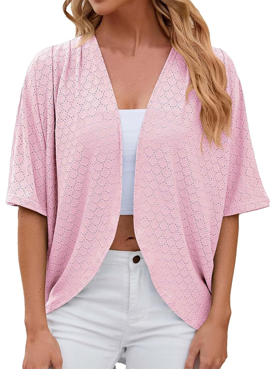 Women's Casual Lightweight Half Sleeve Hollow Cardigan