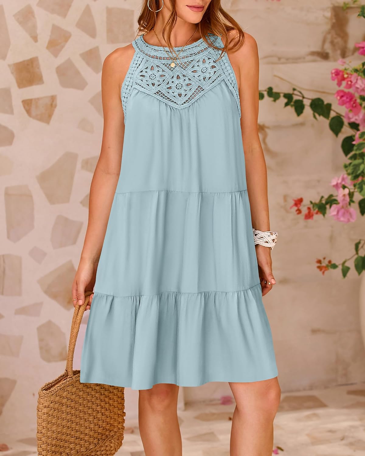 HOT SALE 2024 New Sleeveless Flower Hollow Halter A-line Dress (Buy 2 Free Shipping)