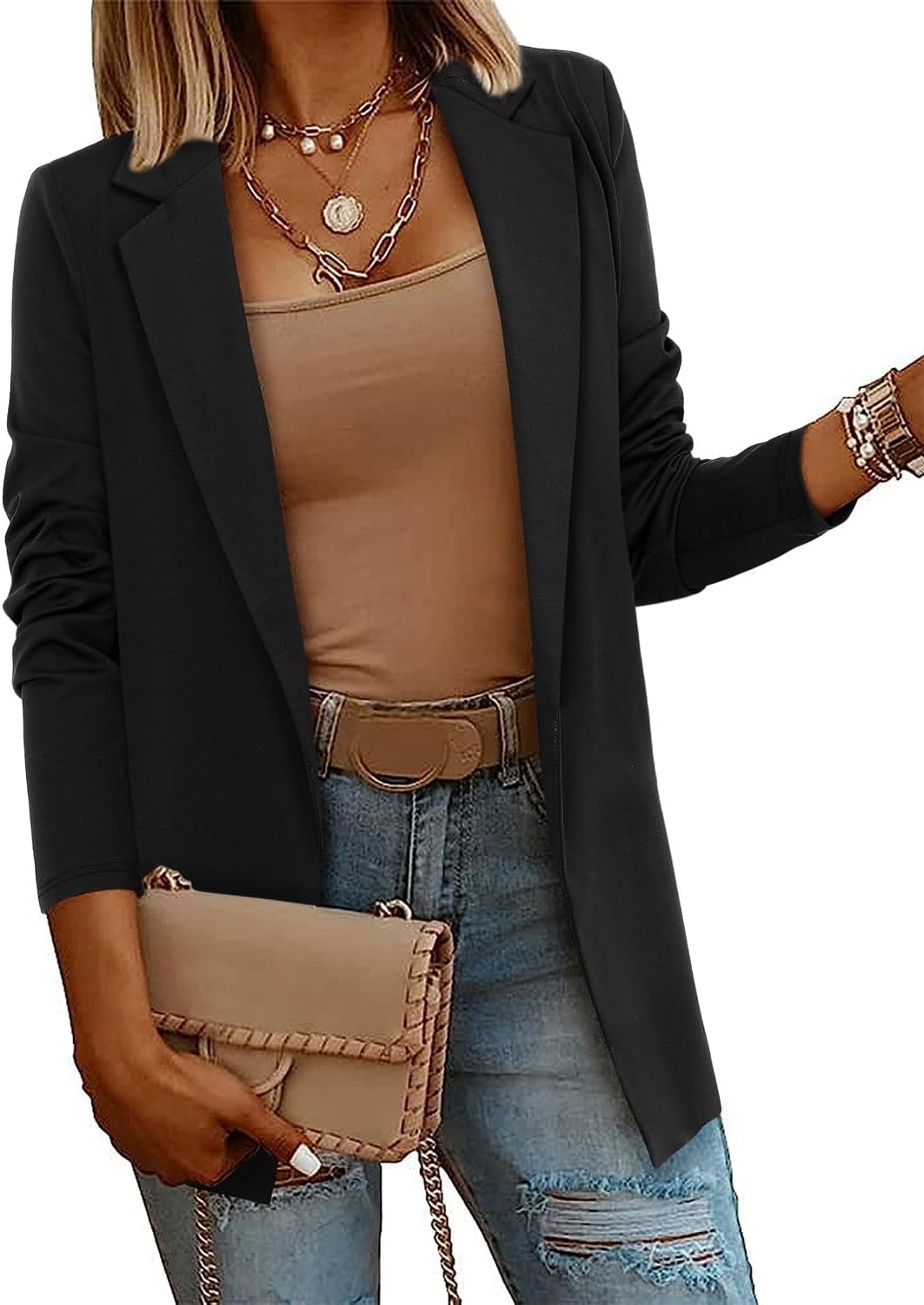 Women's Casual Lightweight Lapel Long Sleeve Blazer Jacket