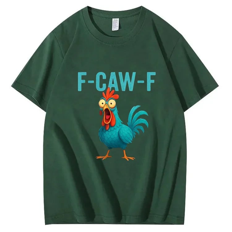 F-Caw-F Crazy Blue Chicken Pattern 100% Cotton T-Shirt