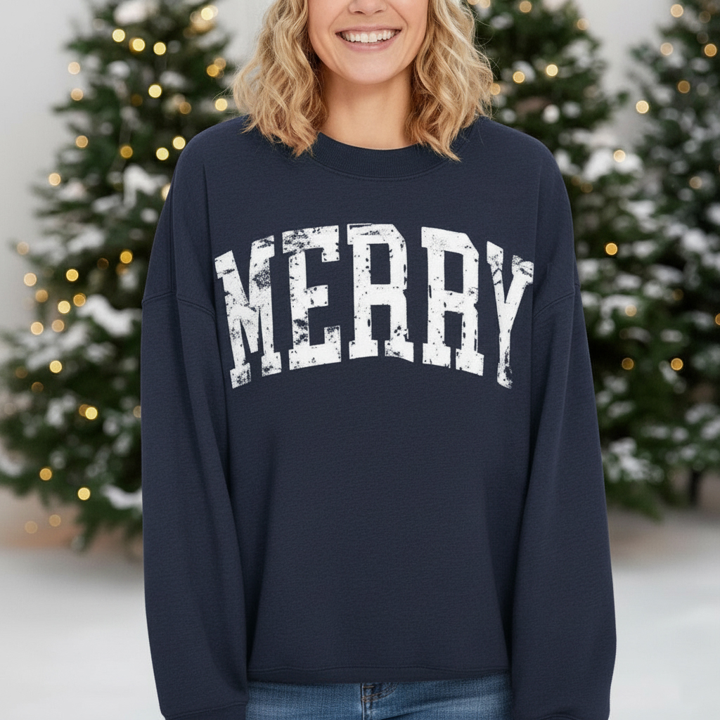 Retro Merry Sweatshirt : Women's Christmas Shirt