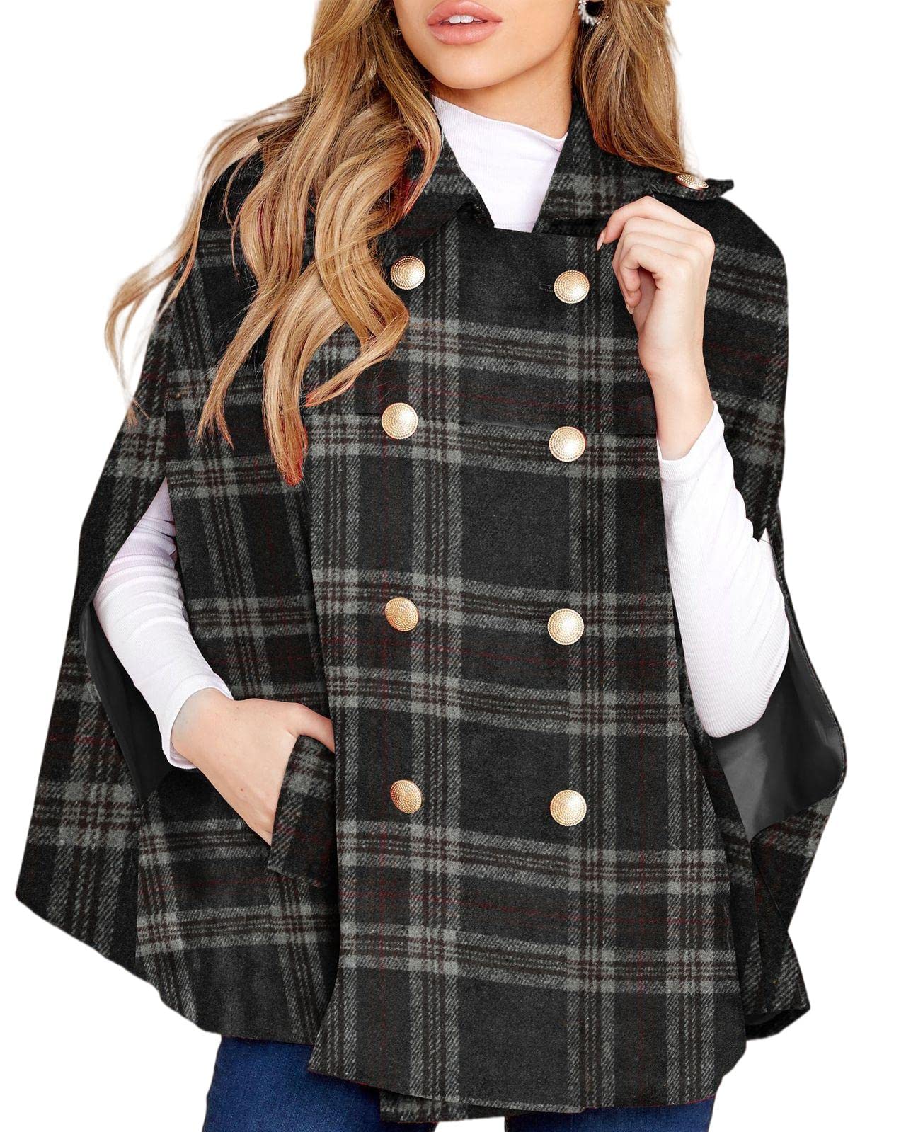 Women's Plaid Double Breasted Winter Cape Coats