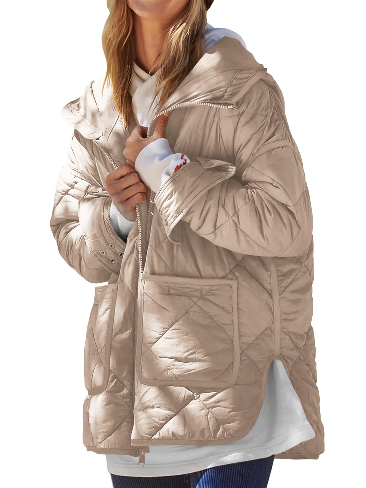 Women's Trendy Hooded Long Sleeve Zip Up Quilted Puffer Jacket