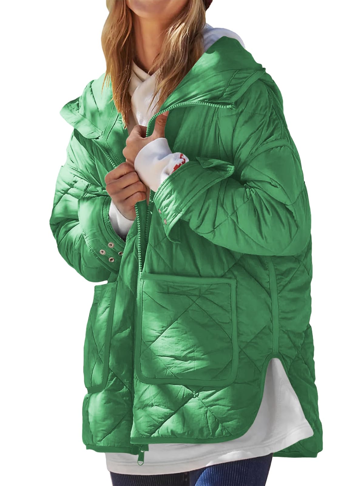 Women's Trendy Hooded Long Sleeve Zip Up Quilted Puffer Jacket