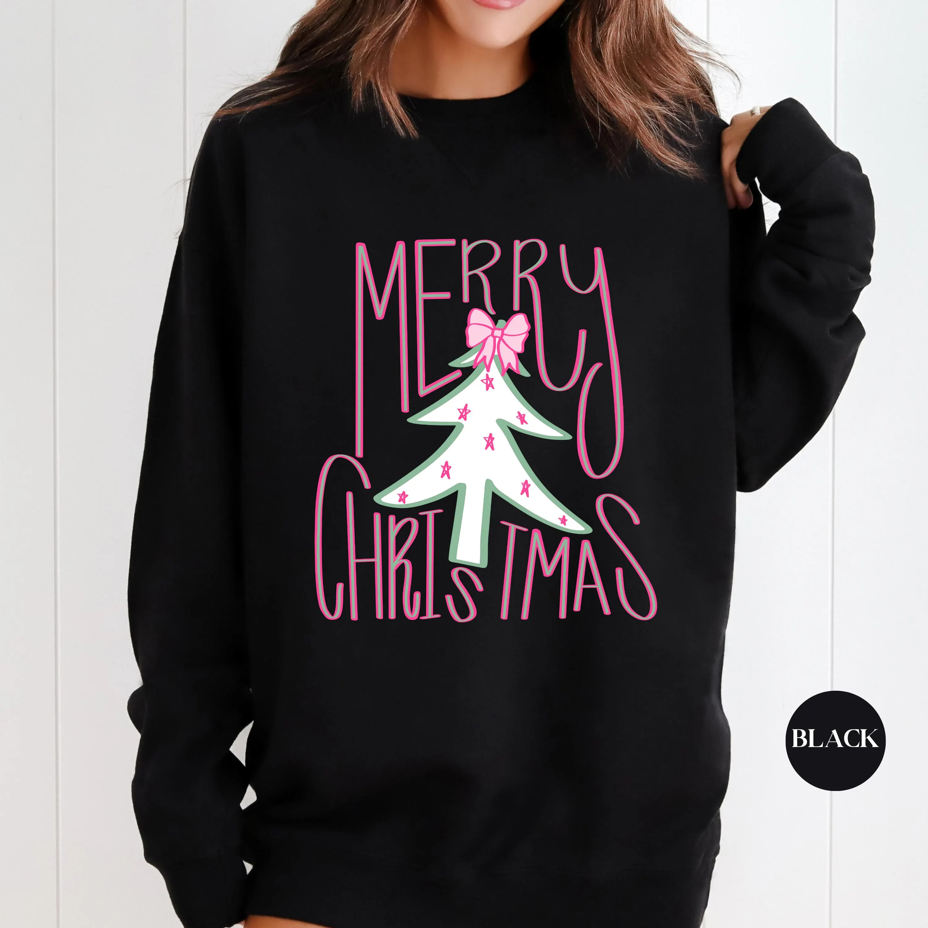 Retro "Merry Christmas" Tree Graphic Holiday Sweatshirt