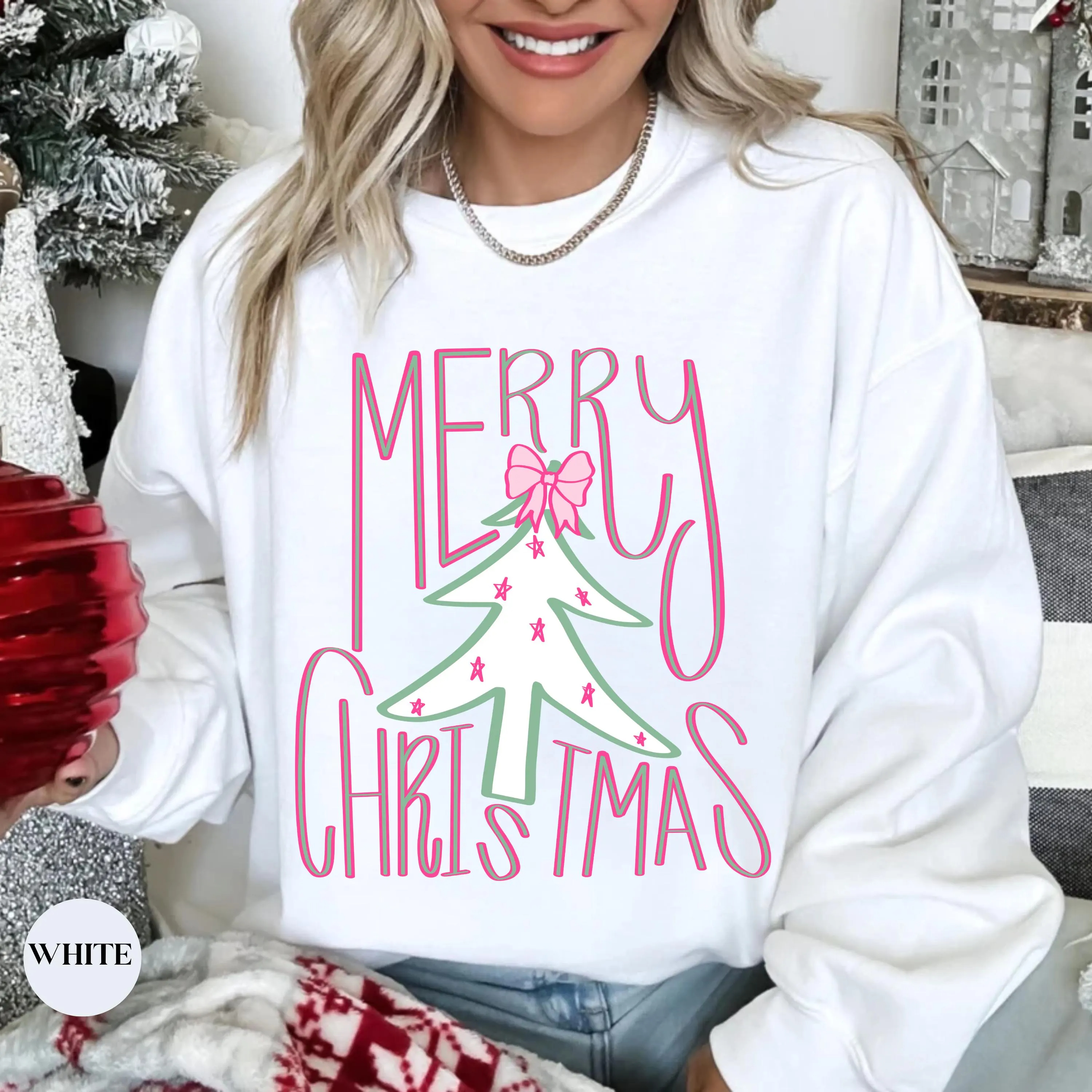 Retro "Merry Christmas" Tree Graphic Holiday Sweatshirt