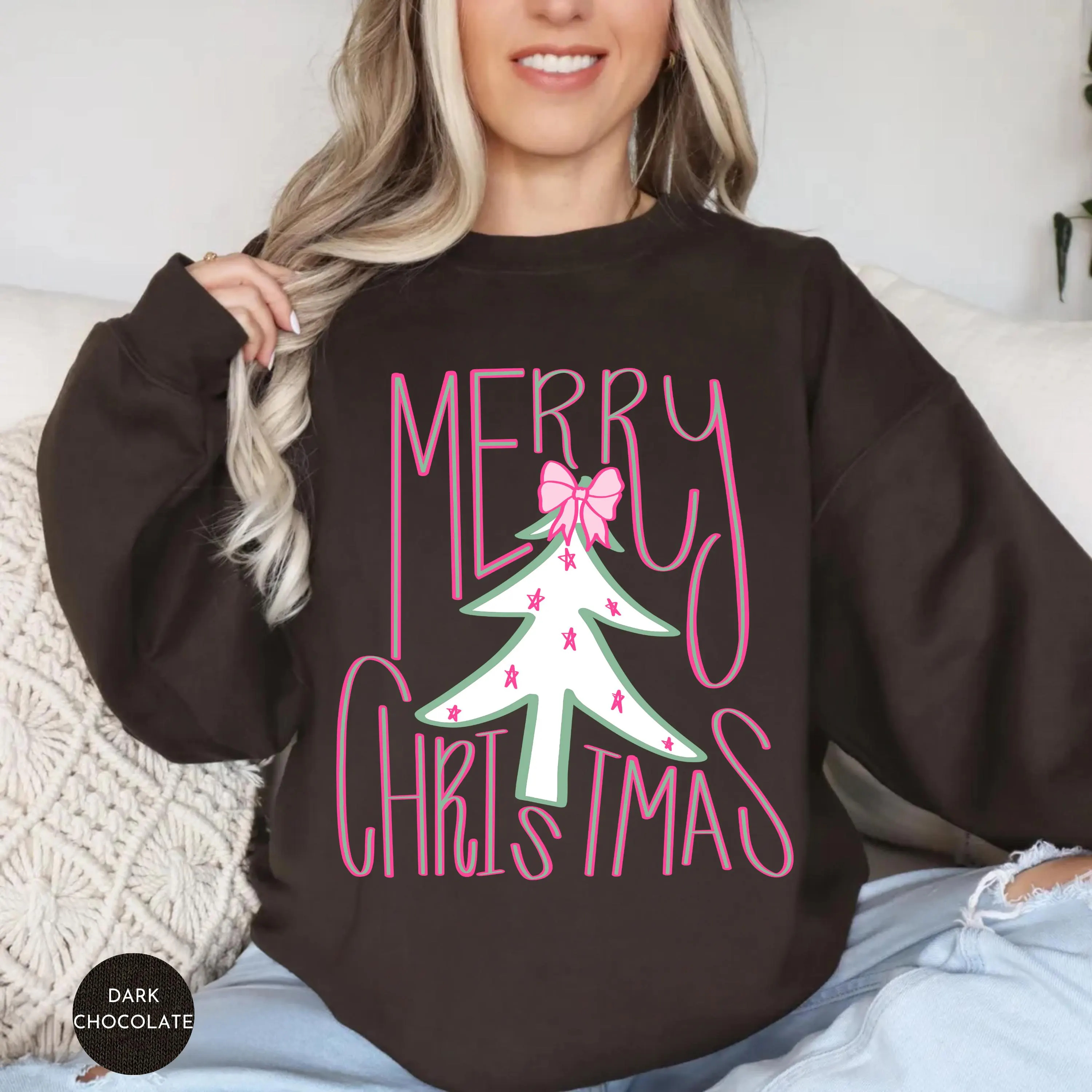 Retro "Merry Christmas" Tree Graphic Holiday Sweatshirt