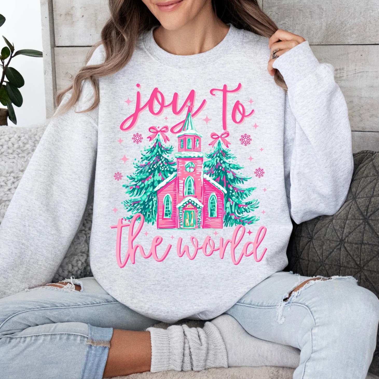 Joy to the World Christmas Watercolor Print Holiday Sweatshirt