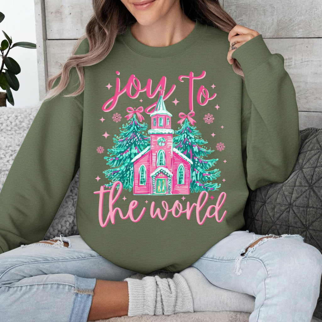 Joy to the World Christmas Watercolor Print Holiday Sweatshirt