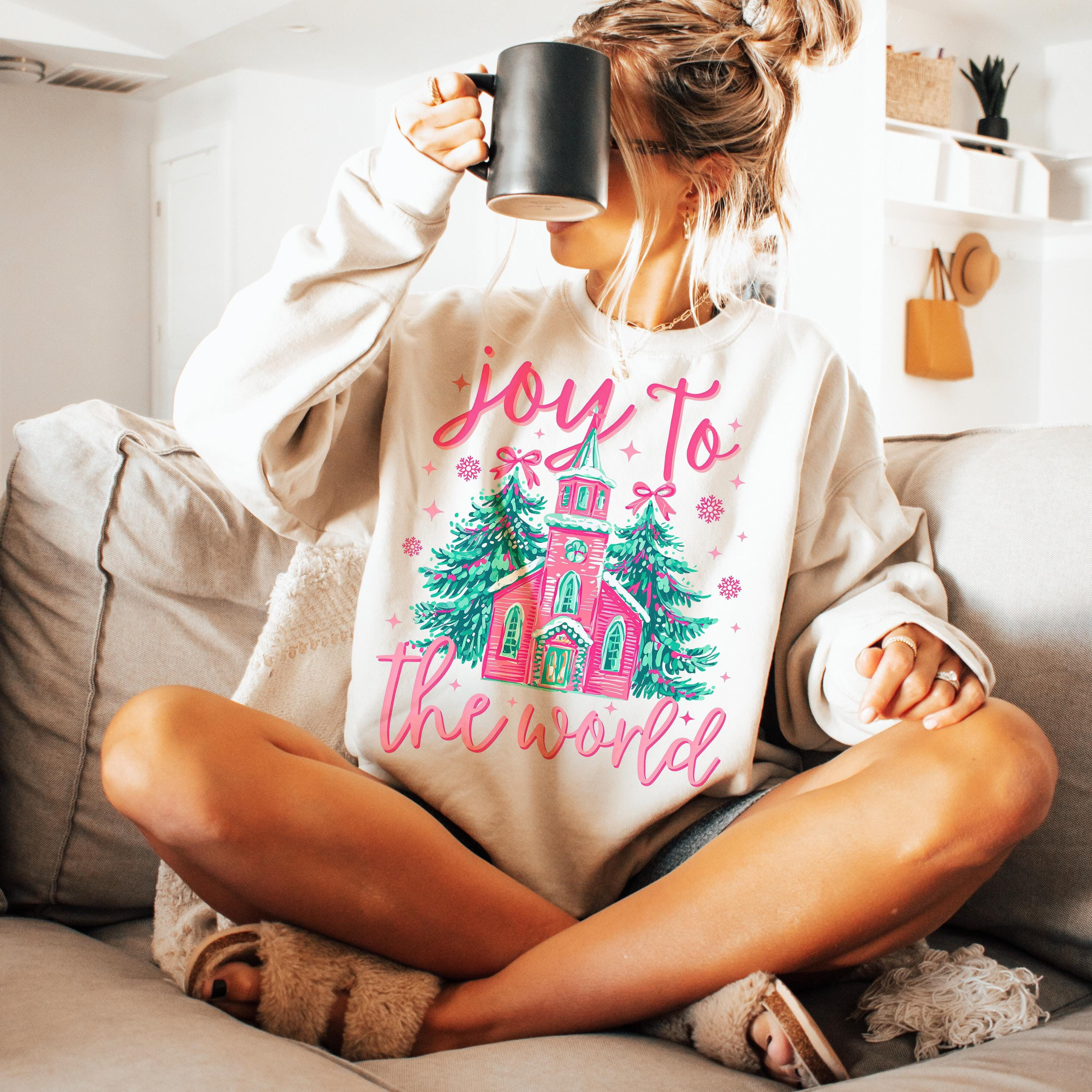 Joy to the World Christmas Watercolor Print Holiday Sweatshirt