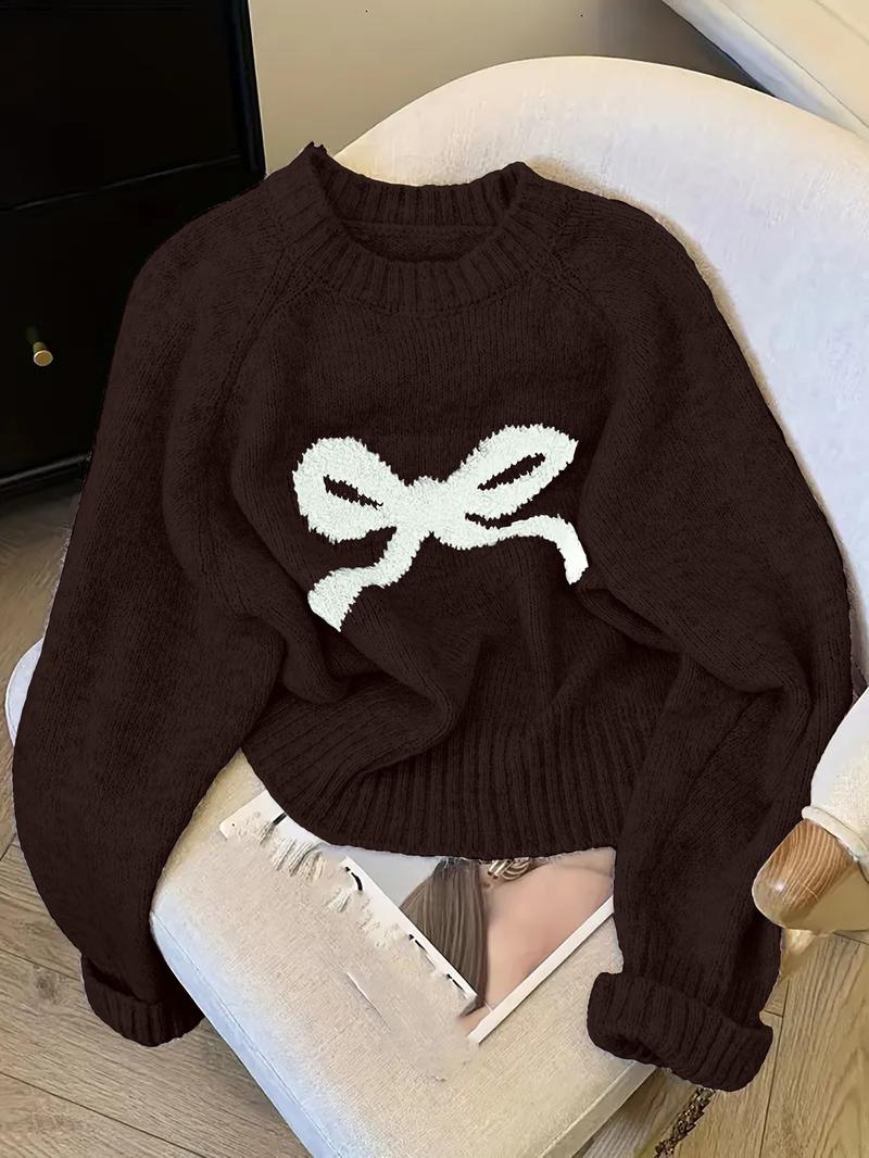 Women's Round Neck Playful Bow Knit Sweater