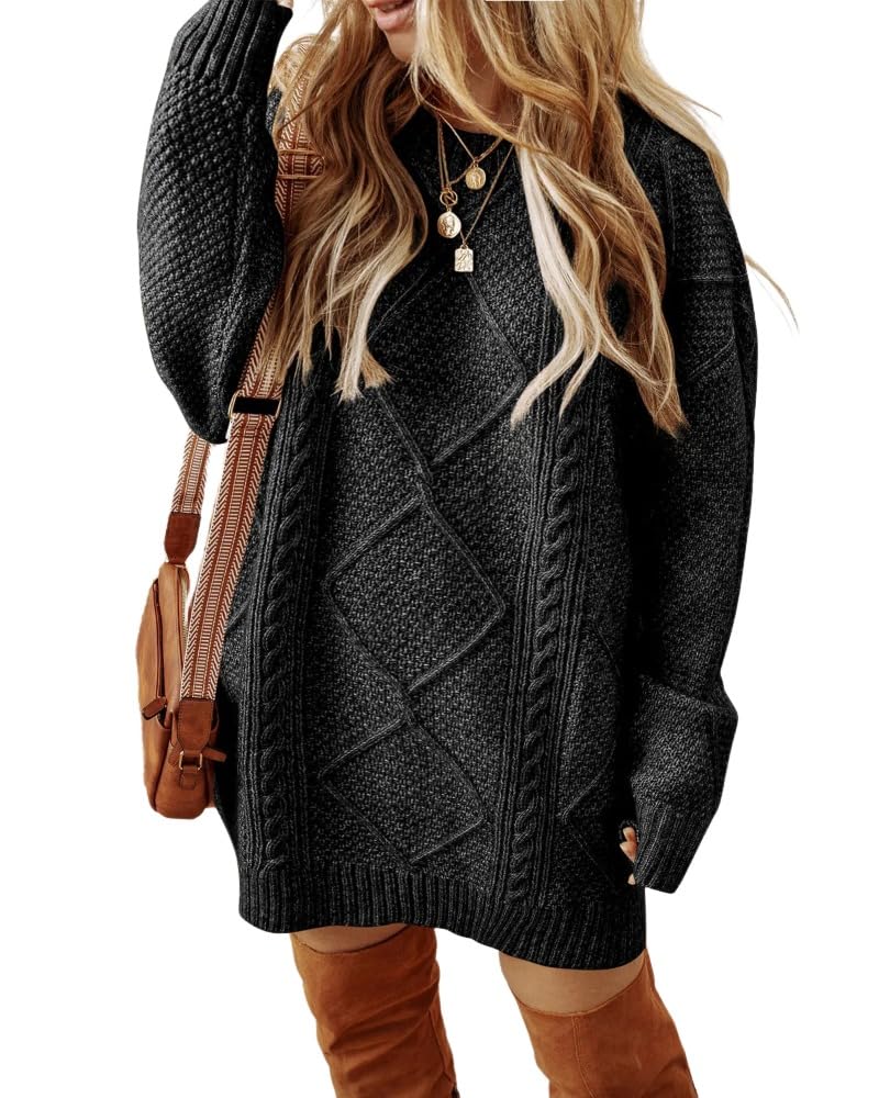 Women's Casual Loose Cable Knit Drop Shoulder Sweater Dress