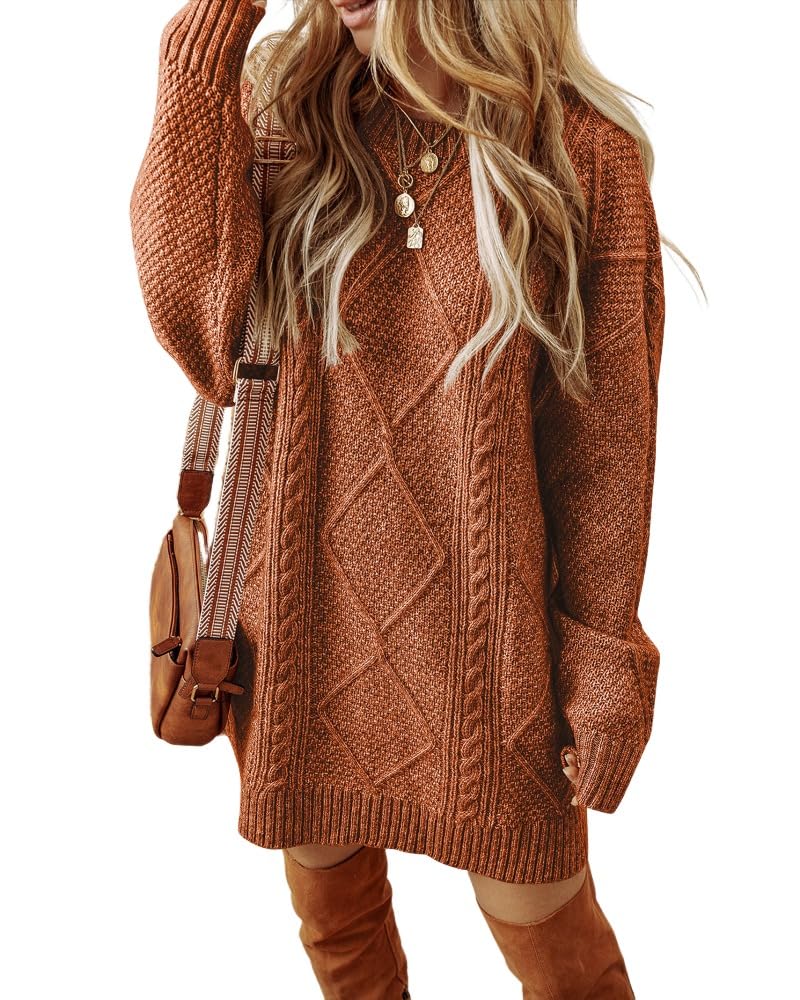 Women's Casual Loose Cable Knit Drop Shoulder Sweater Dress