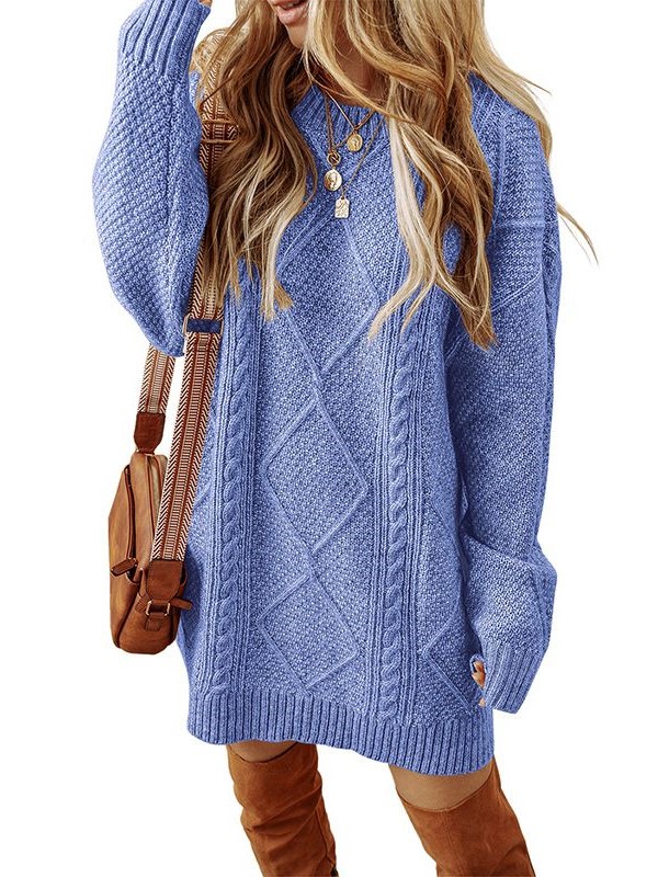Women's Casual Loose Cable Knit Drop Shoulder Sweater Dress