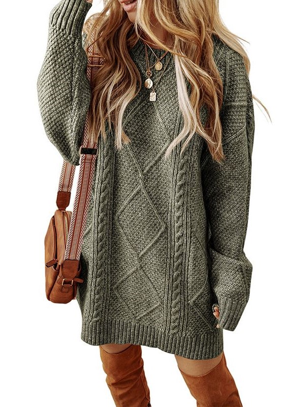 Women's Casual Loose Cable Knit Drop Shoulder Sweater Dress