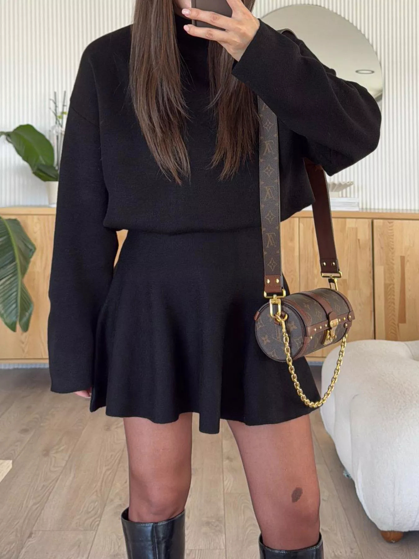 Women's Half-High Neck Long Sleeve Loose Fit Knit Sweater Dress
