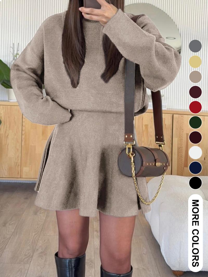 HOT SALE Women's Half-High Neck Long Sleeve Loose Fit Knit Sweater Dress