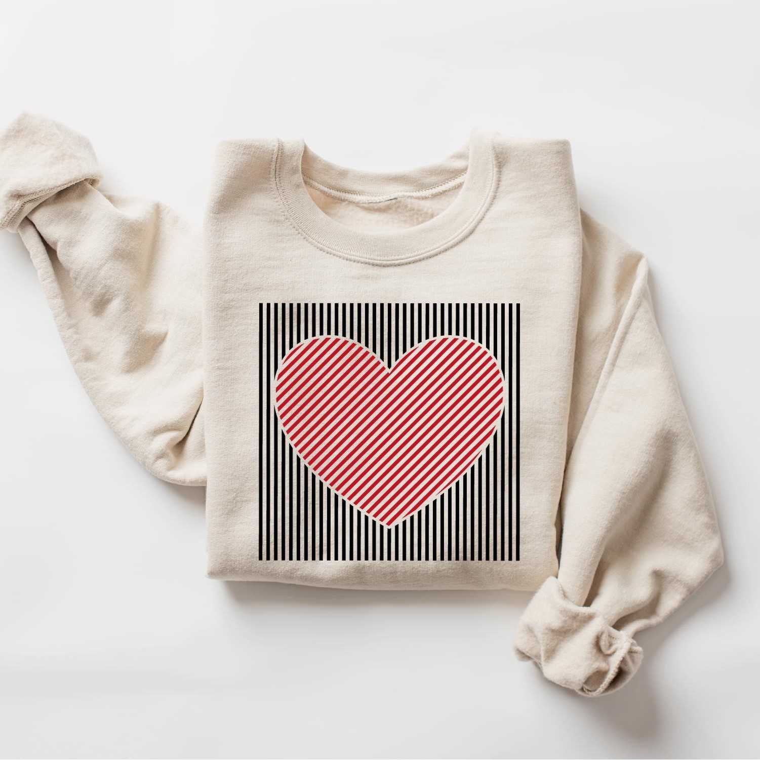 Retro Valentines Heart Stripe Print Sweatshirt