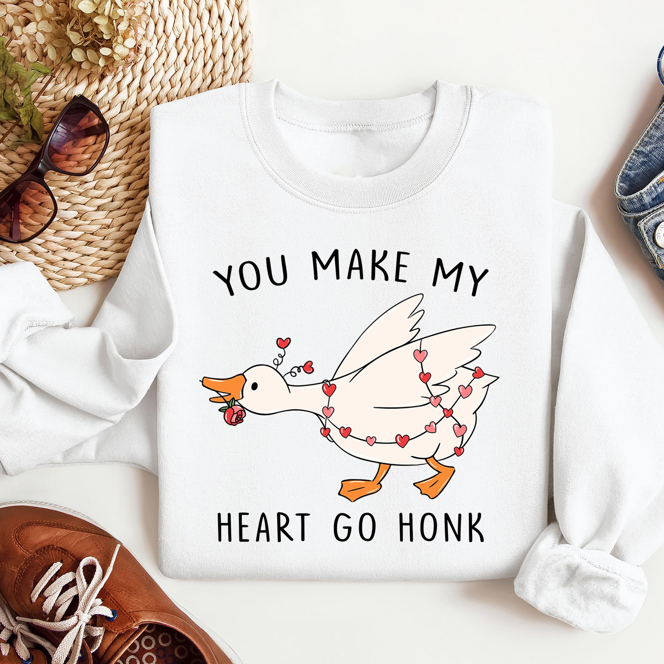 "You Make My Heart Go Honk" Valentines Goose Sweatshirt