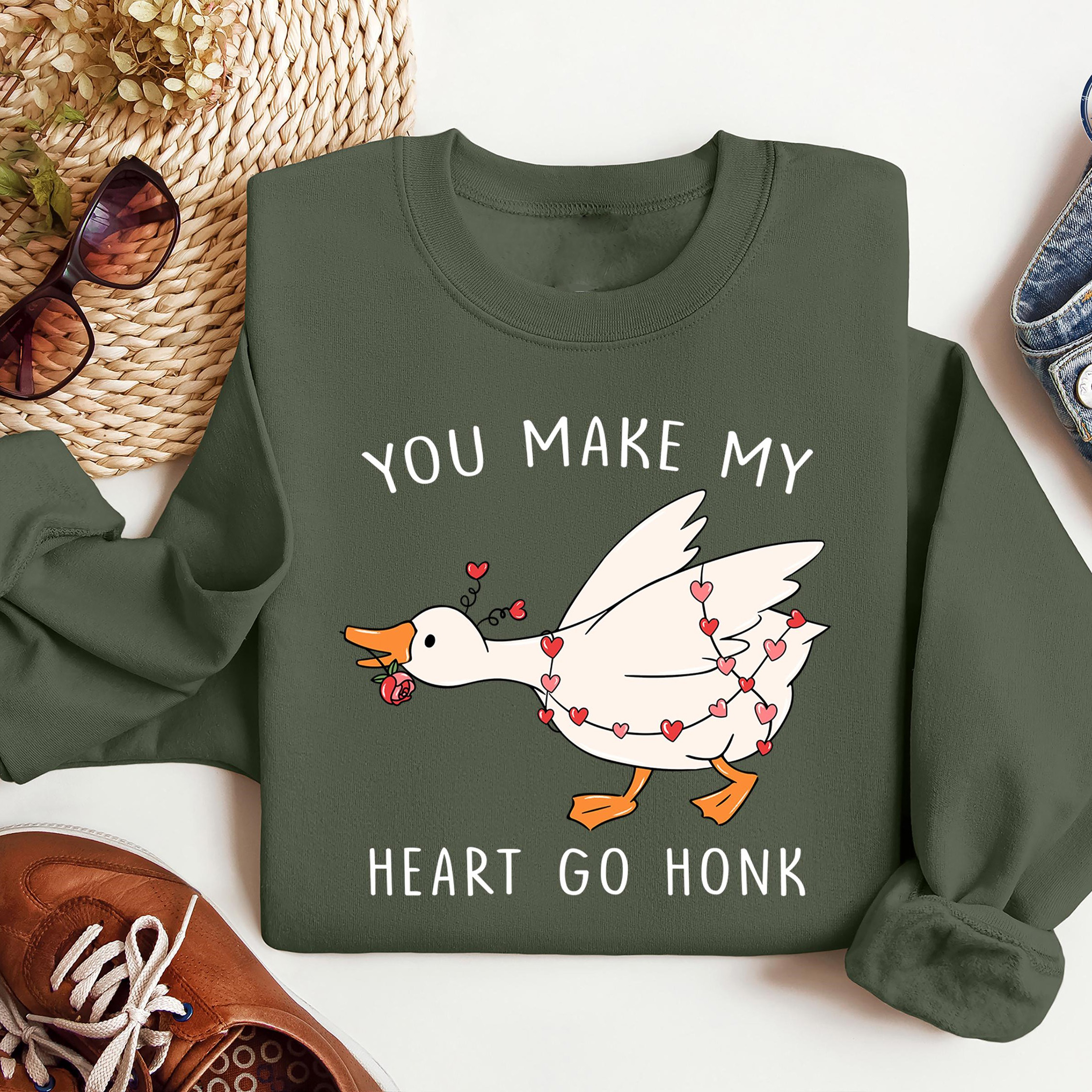 "You Make My Heart Go Honk" Valentines Goose Sweatshirt