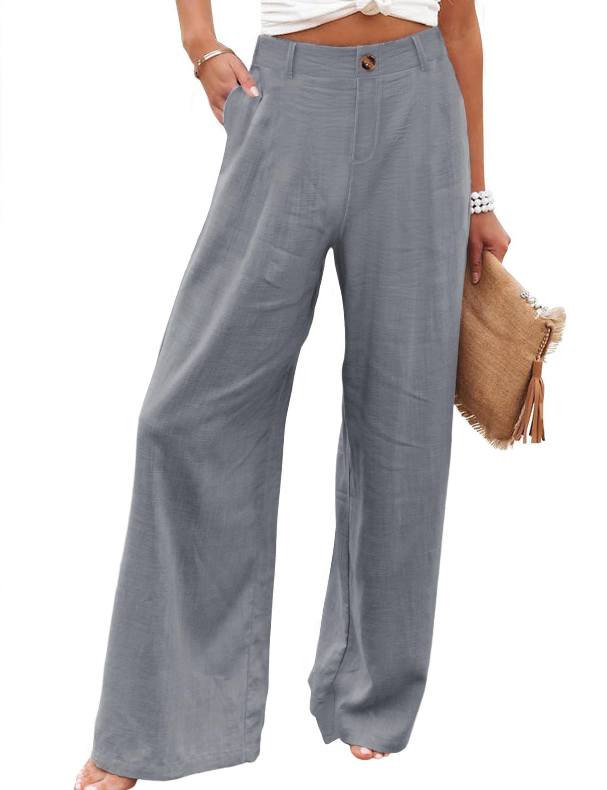 Women's Cotton Linen Casual Button Up Wide Leg Pants