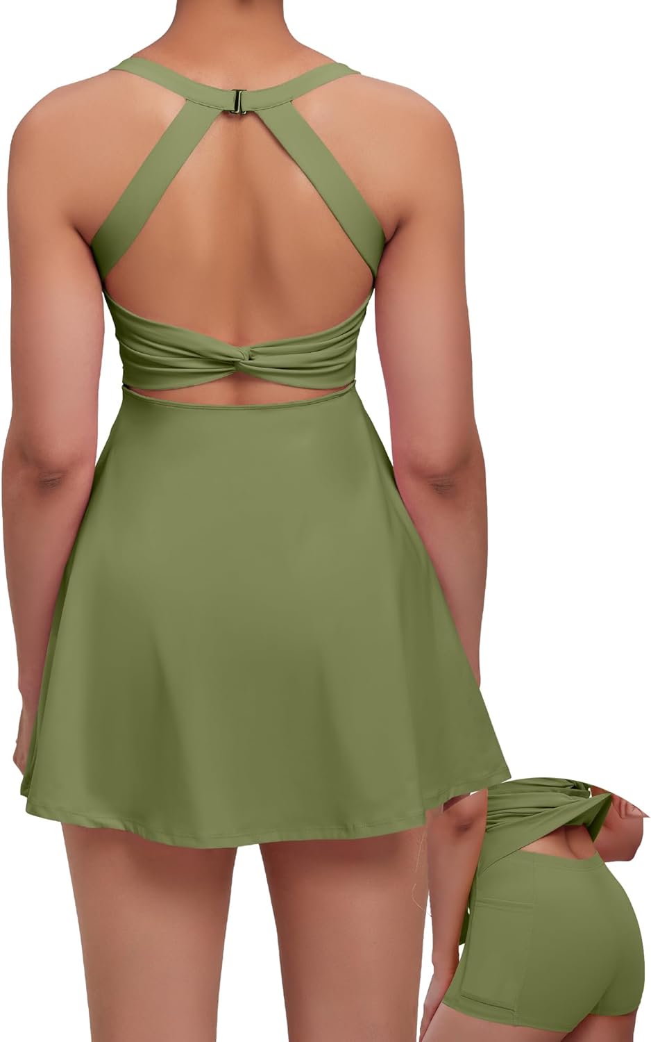 Open-Back with Eazy Peezy Built in Shorts Workout Athletic Dresses