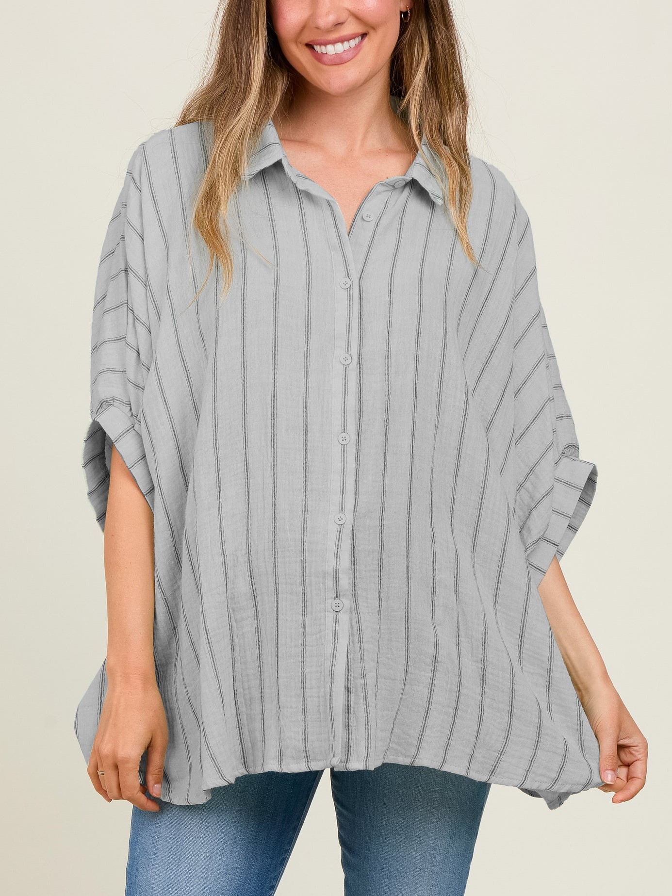 Oversized Striped Button Down Top