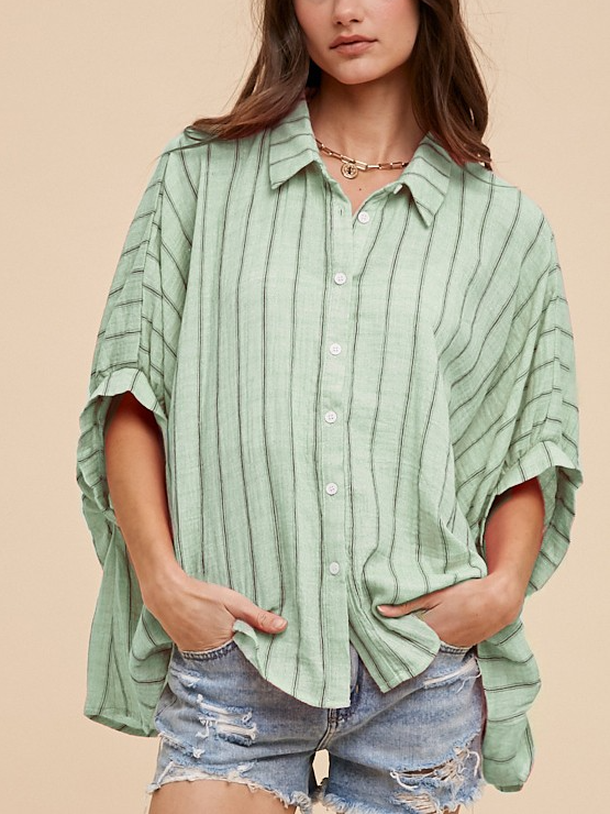Oversized Striped Button Down Top