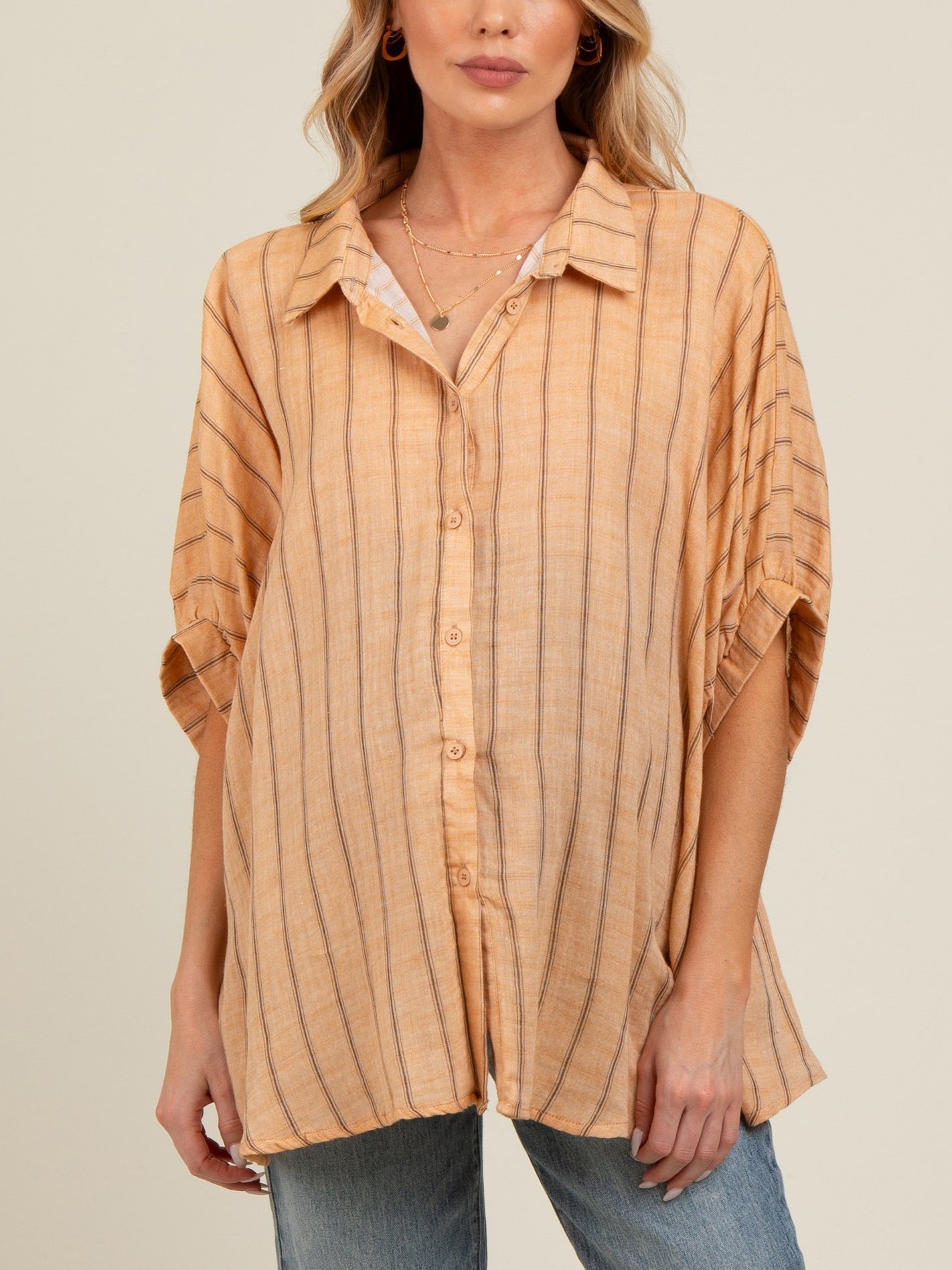 Oversized Striped Button Down Top