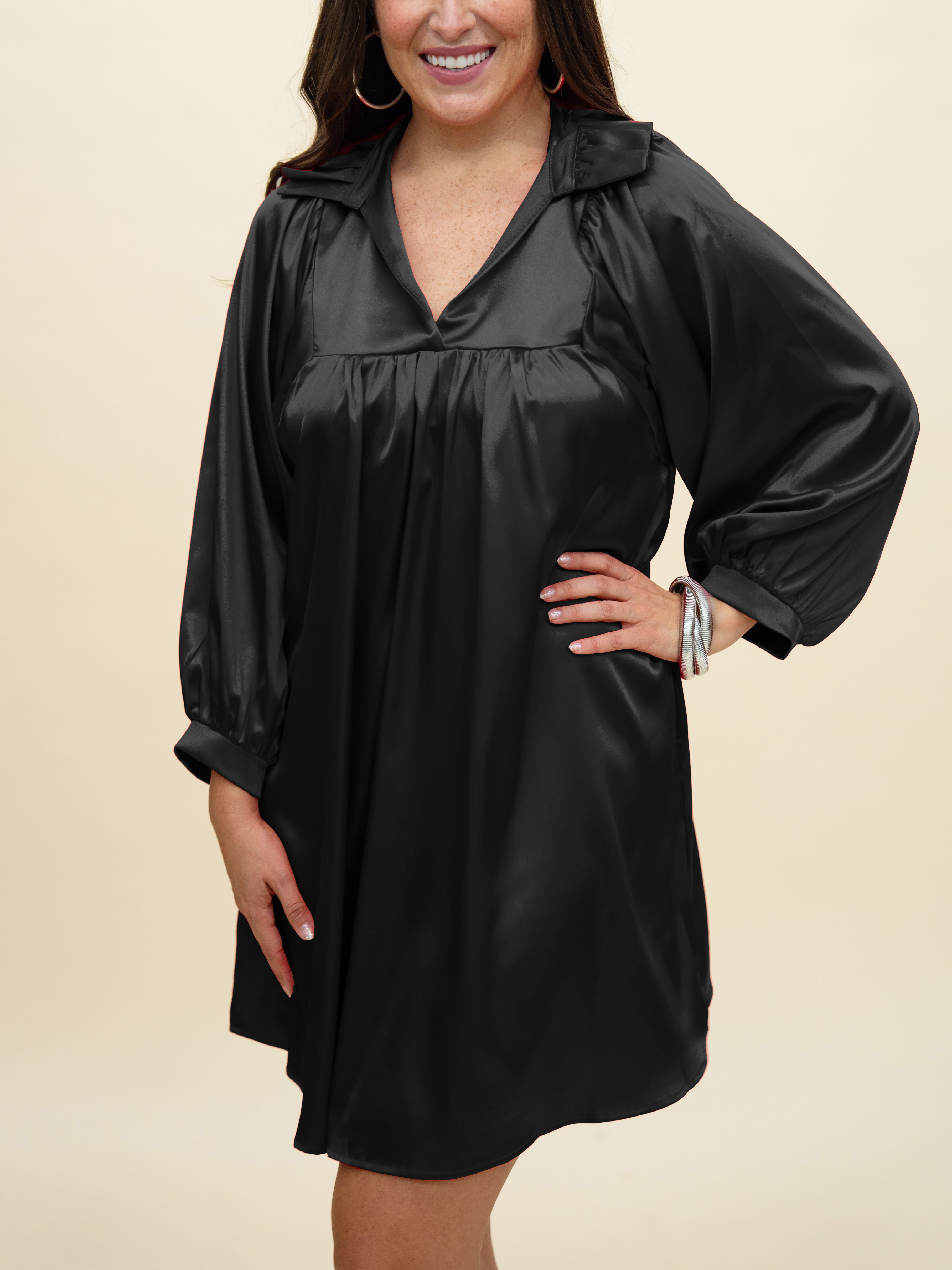 HOT SALE Satin High Ruffle Collar Puff Sleeve Dress