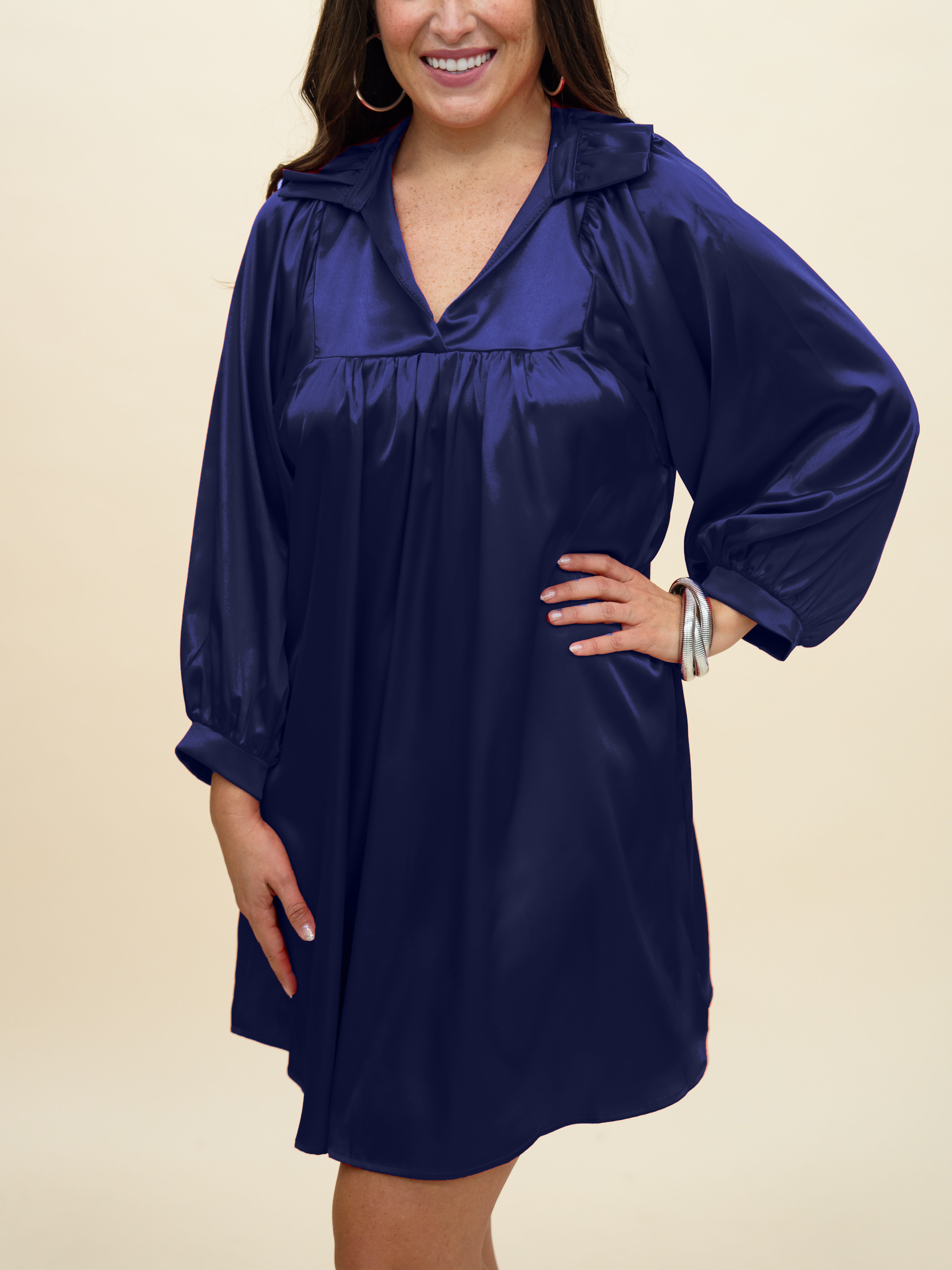 HOT SALE Satin High Ruffle Collar Puff Sleeve Dress