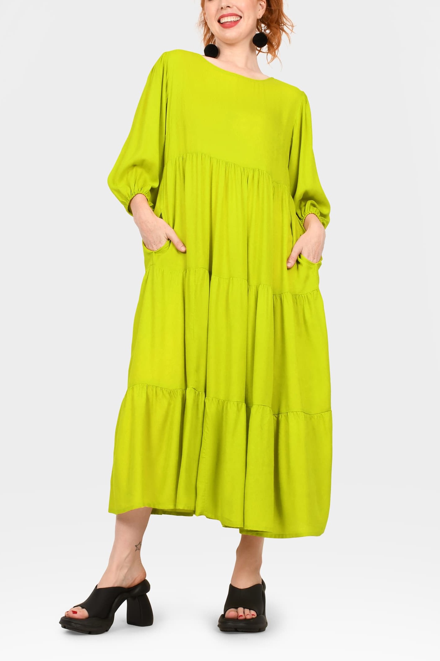Crew Neck Long Sleeve Layered Maxi Dress