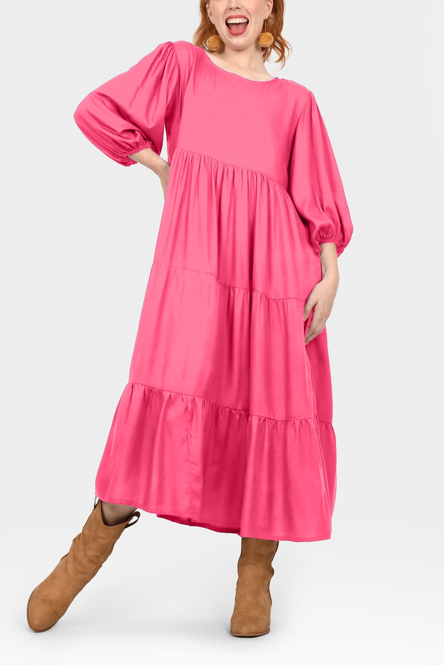 Crew Neck Long Sleeve Layered Maxi Dress