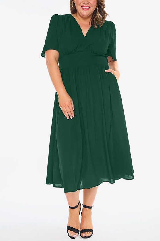 V Neck High Waist Smocked Dress