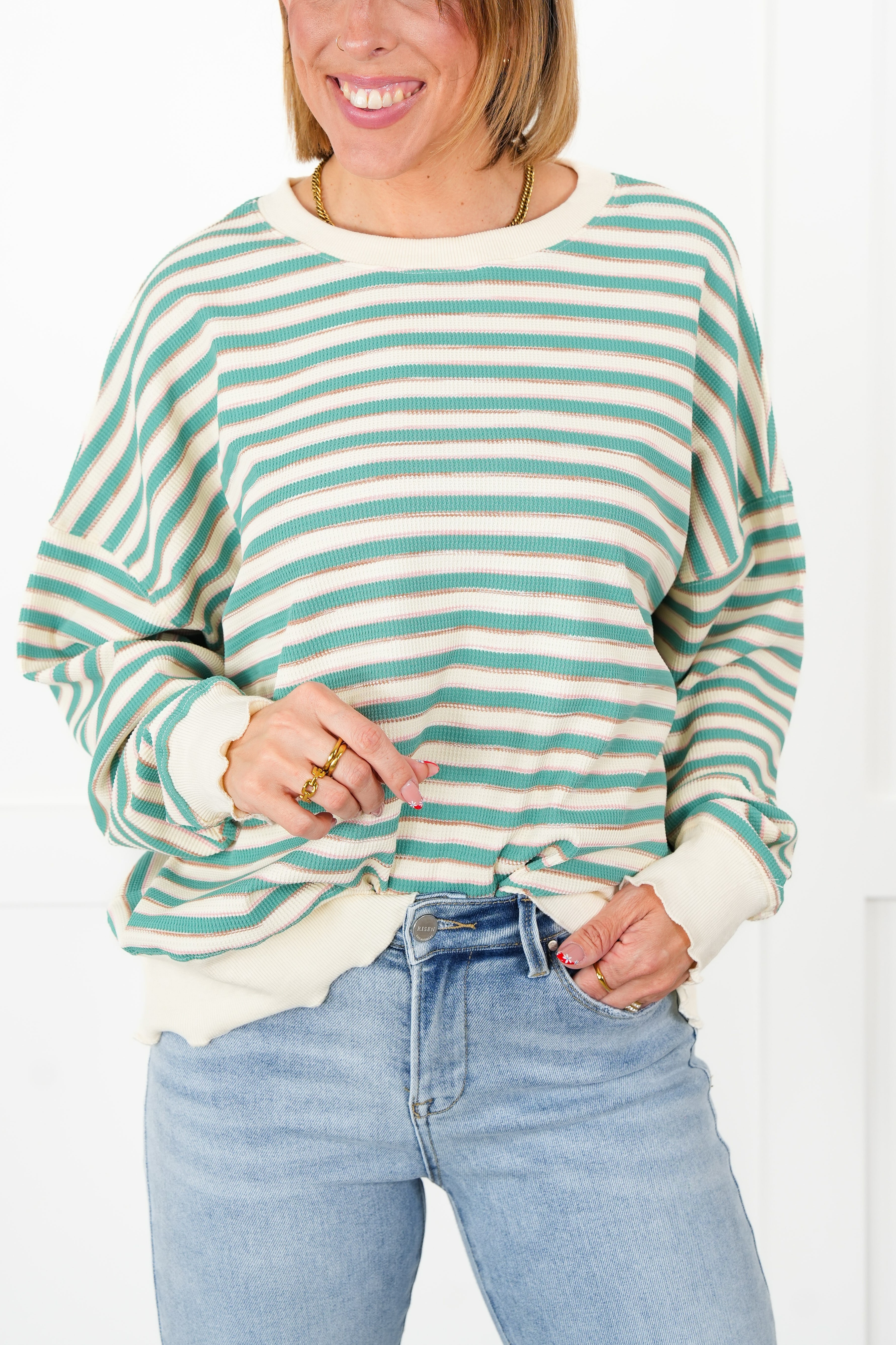 Oversized Stripe Knit Long Sleeve Top 