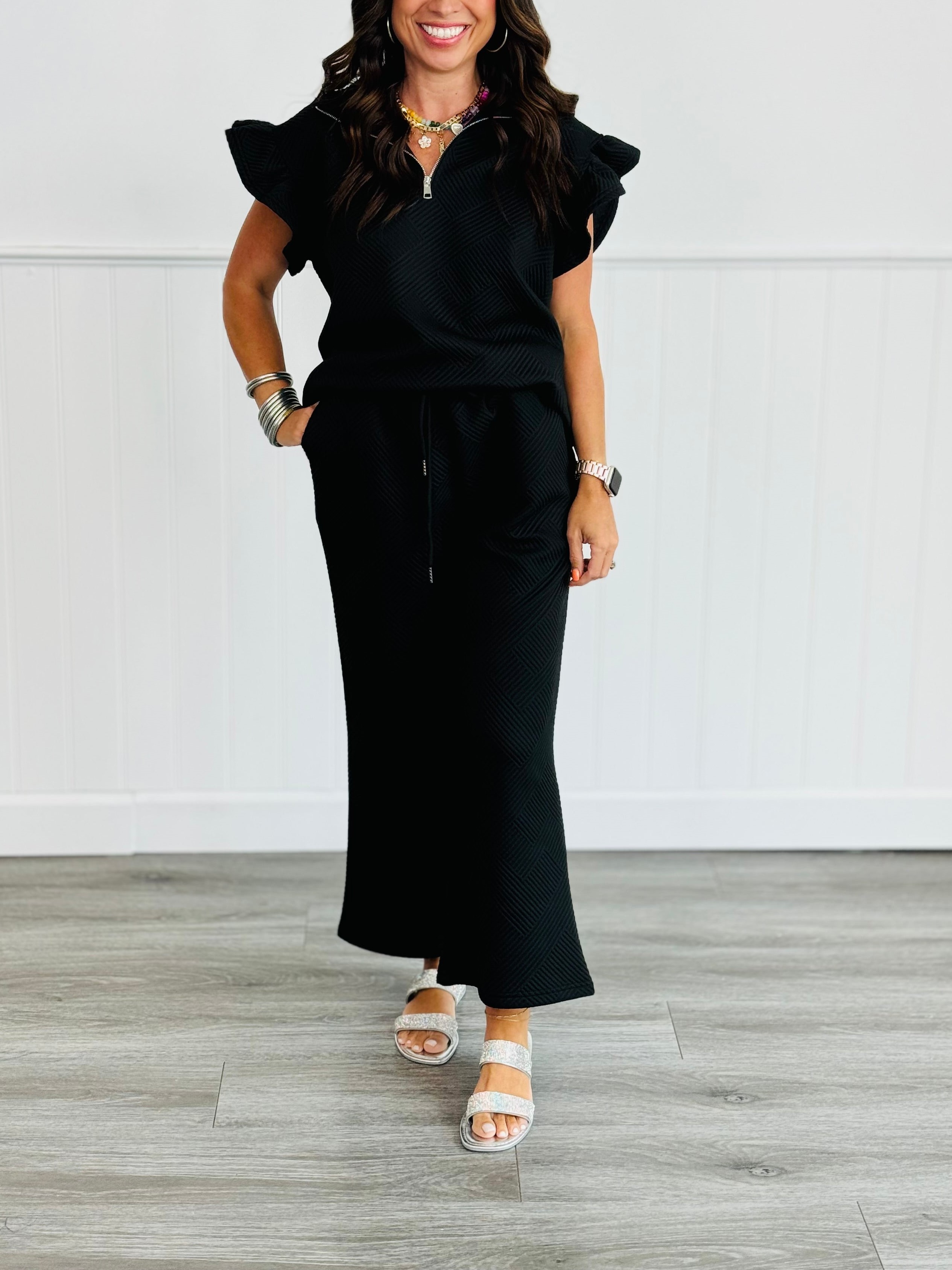 Textured Ruffle Sleeve Top & Pants Set