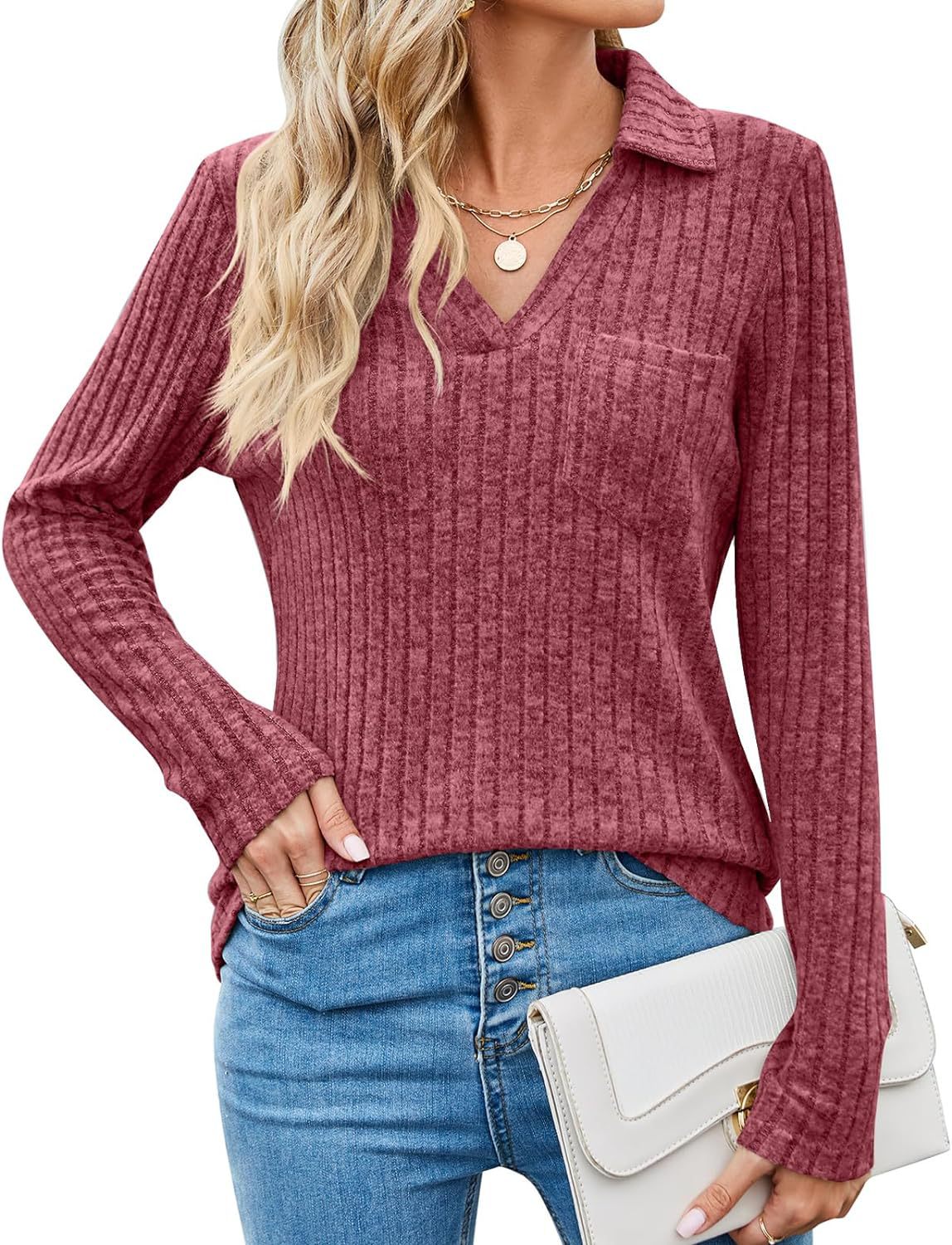 Womens Tunic Tops Long Sleeve Polo Shirts 