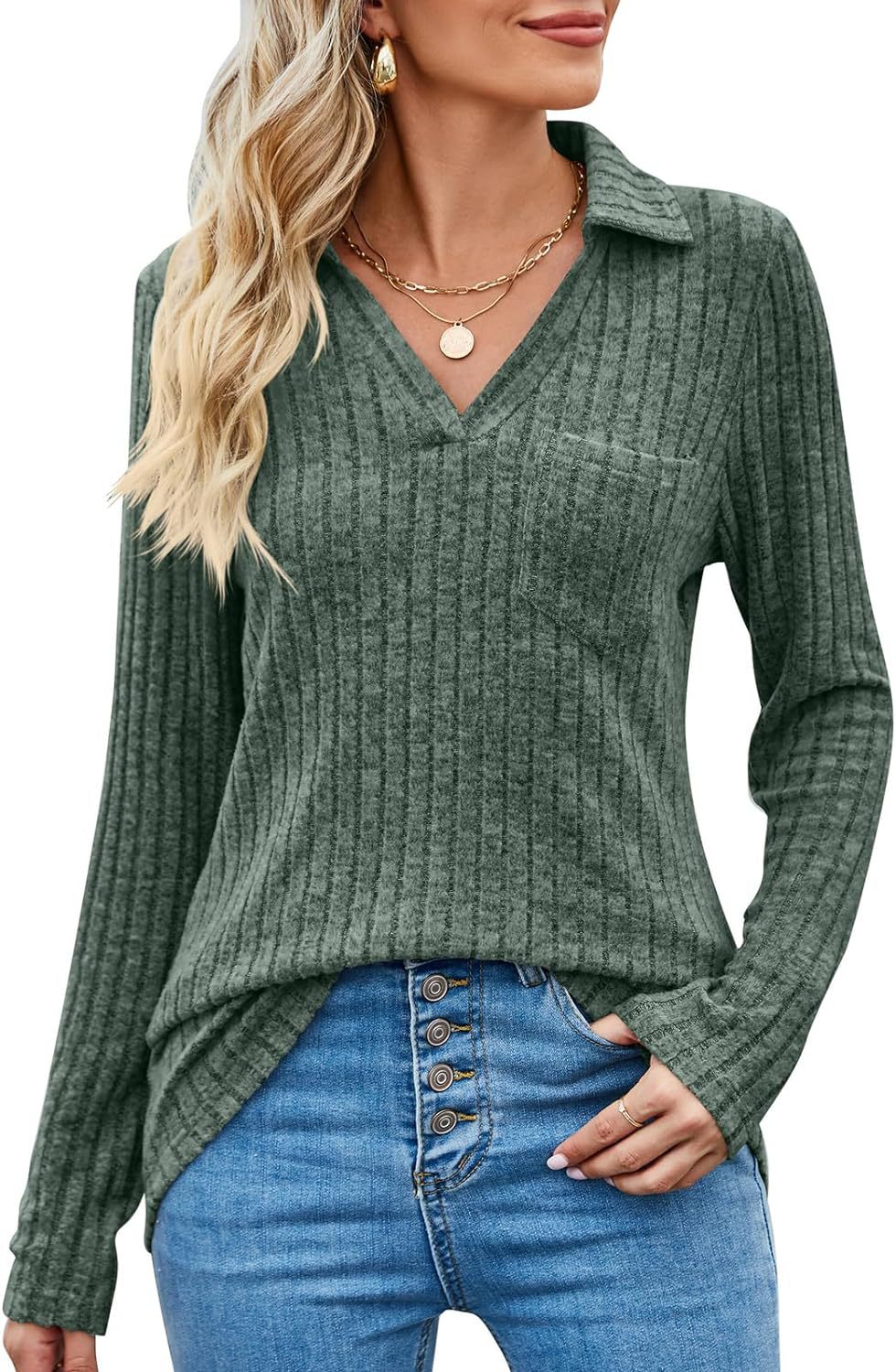 Womens Tunic Tops Long Sleeve Polo Shirts 