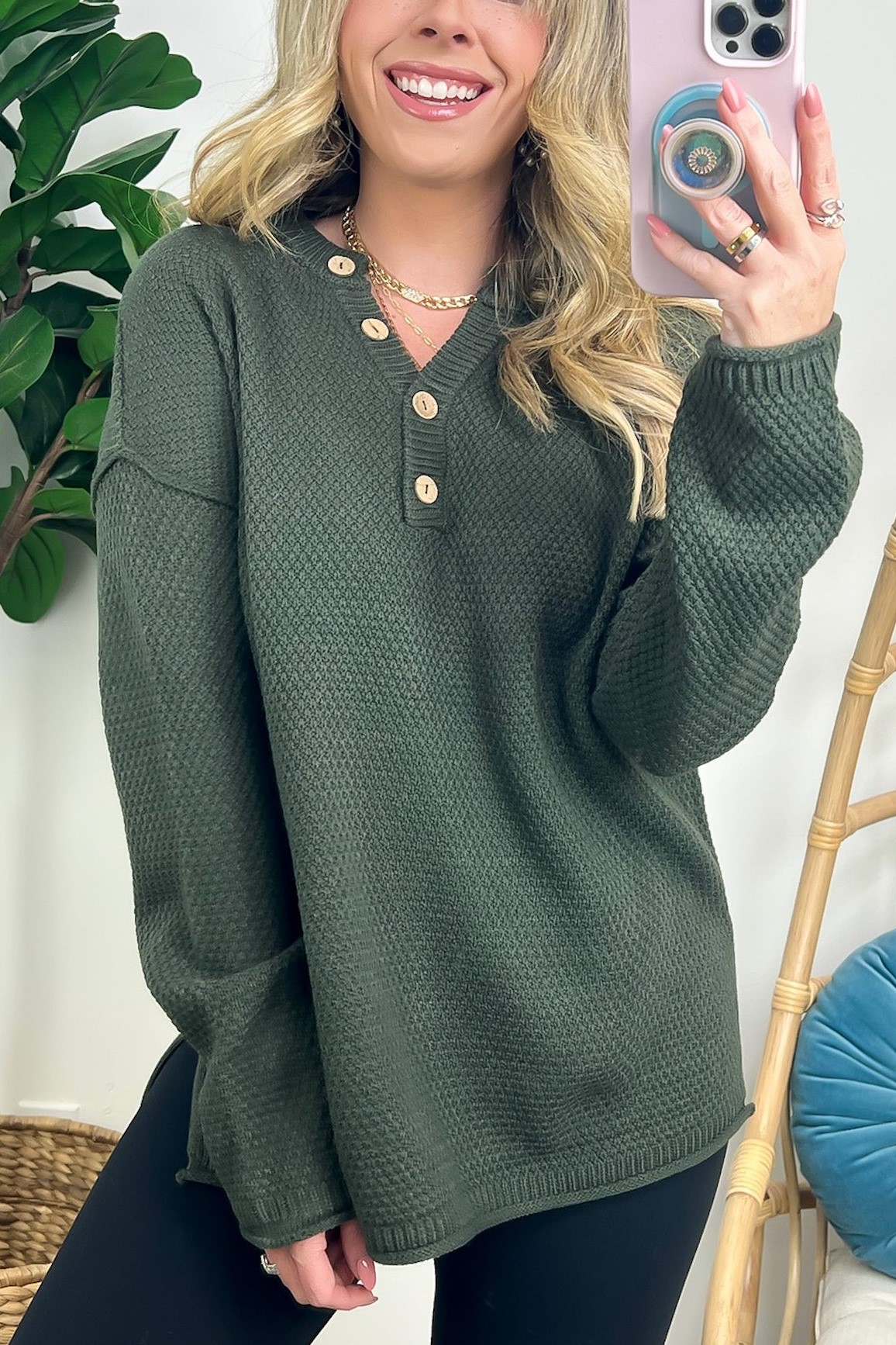 Half Button Henley Knit Sweater