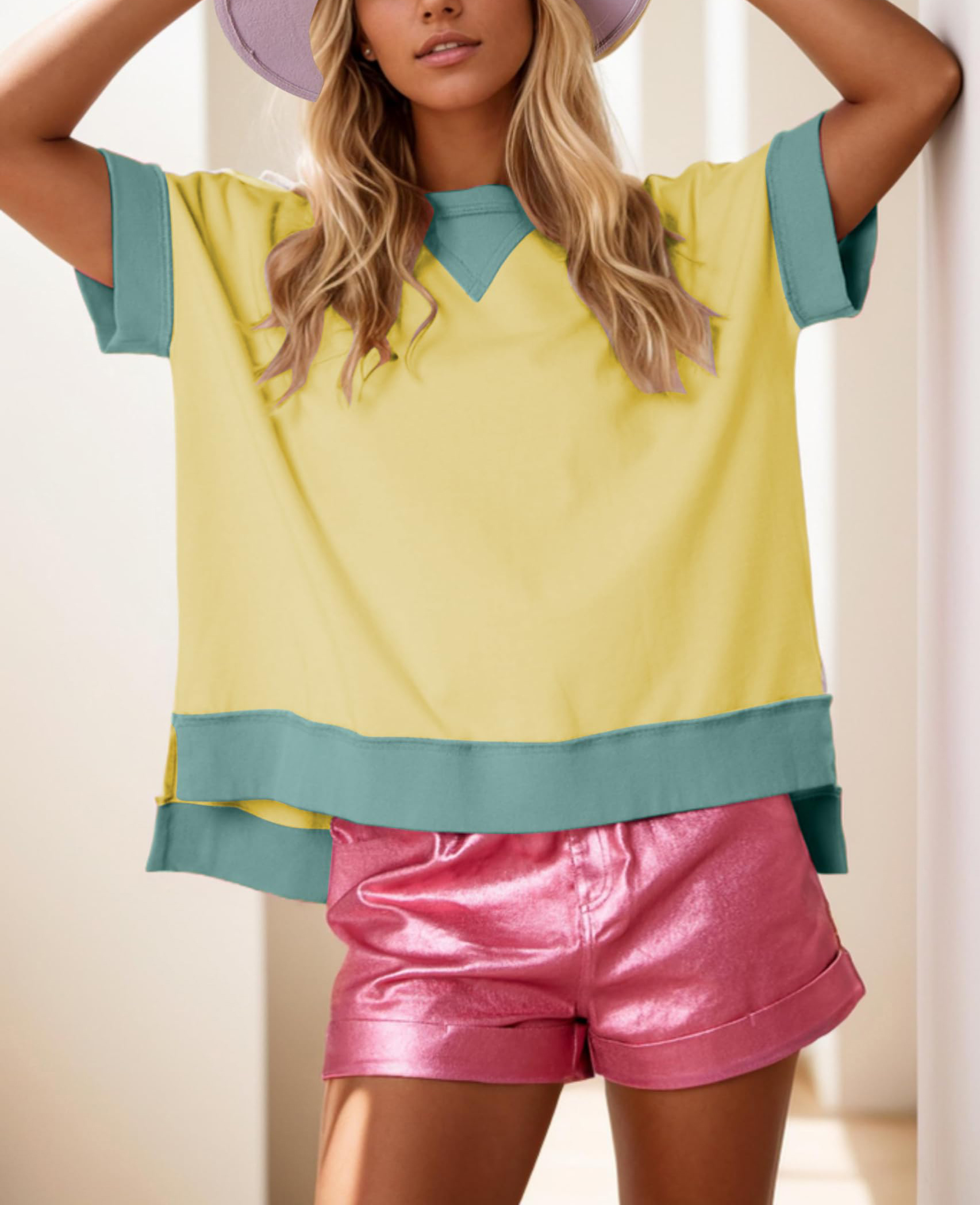 Women Oversized Color Block T Shirts