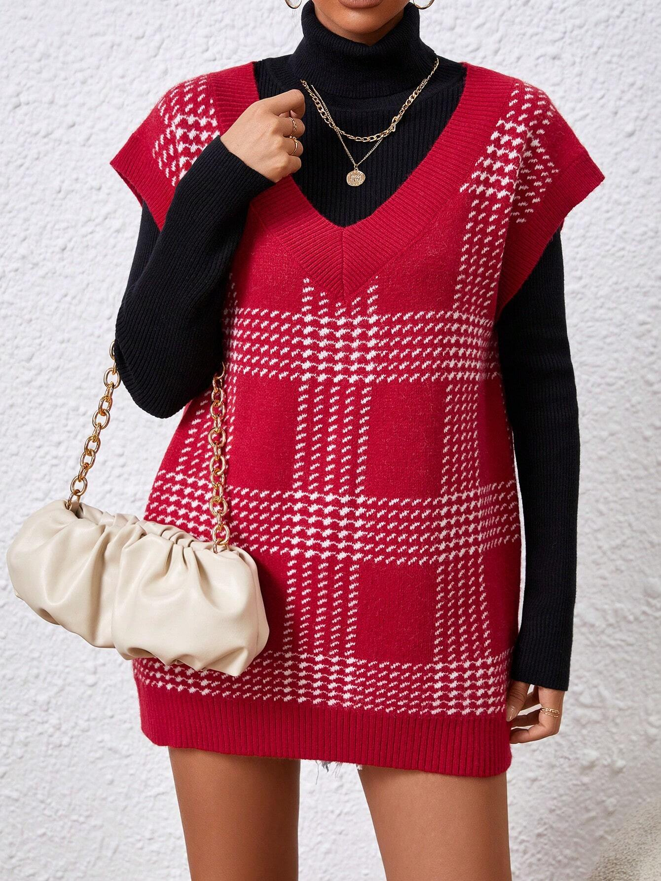 Women's Oversized V Neck Knit Sweater Vest