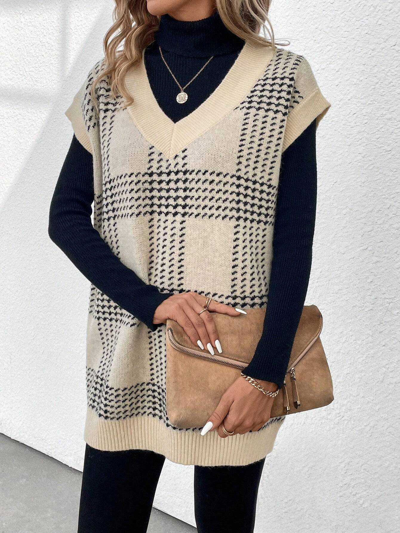 Women's Oversized V Neck Knit Sweater Vest