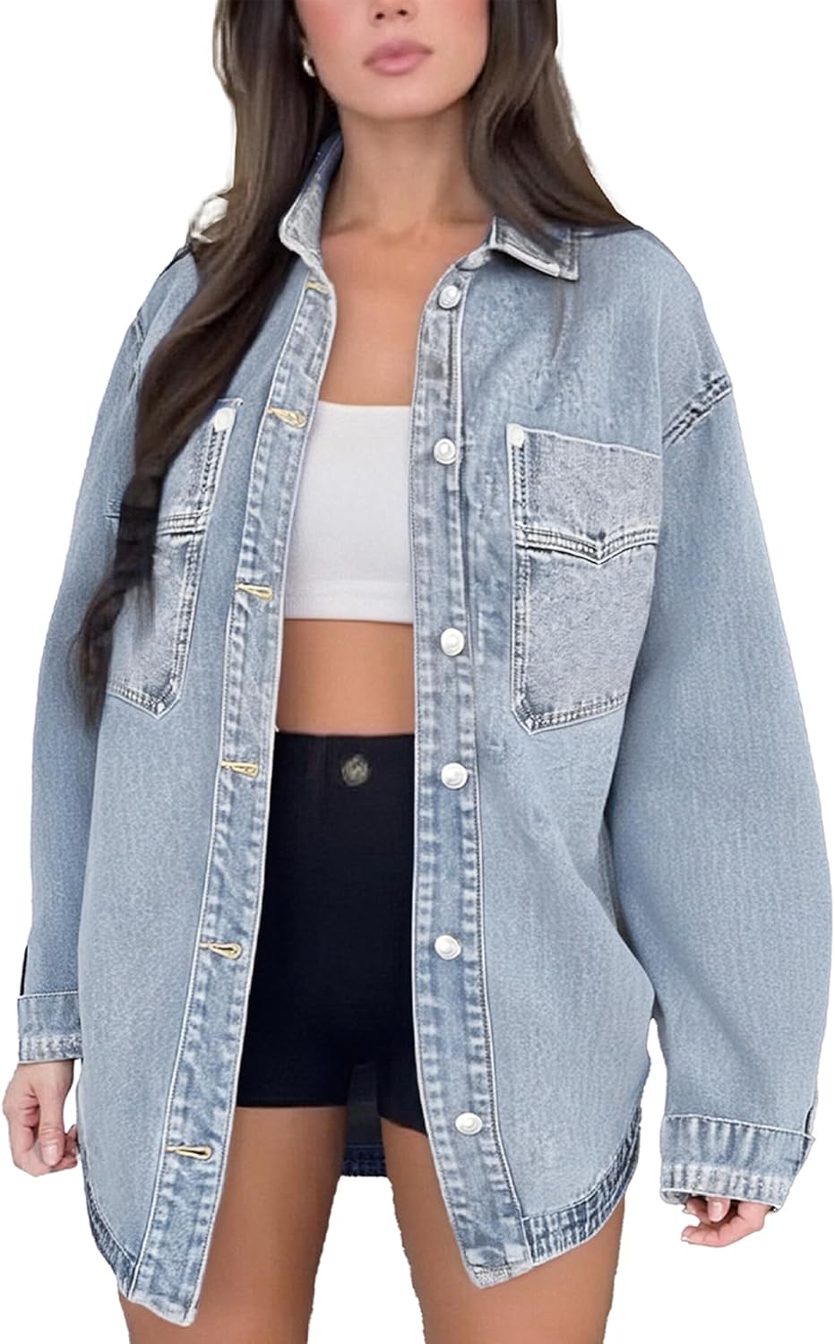 Womens Denim Jacket Wash Jean Jacket Coats With Pockets