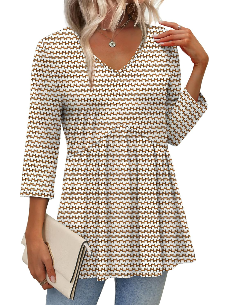 Women's V-Neck 3/4 Sleeve Babydoll Tunic Tops (BUY 2 FREE SHIPPING)